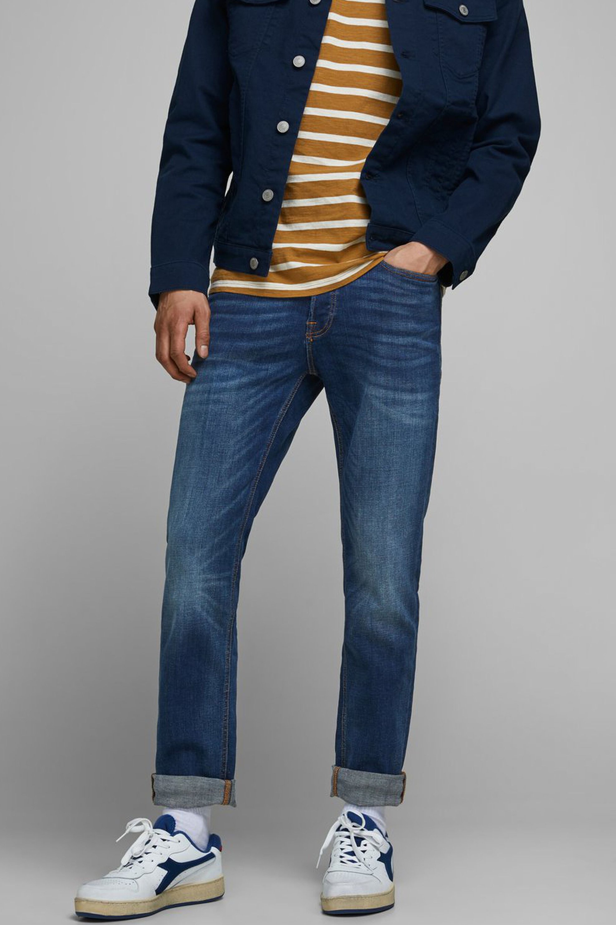 JACK & JONES JACK & JONES ανδρικό πεντάτσεπο τζην παντελόνι ''Tim'' - 12146384 Μπλε Σκούρο