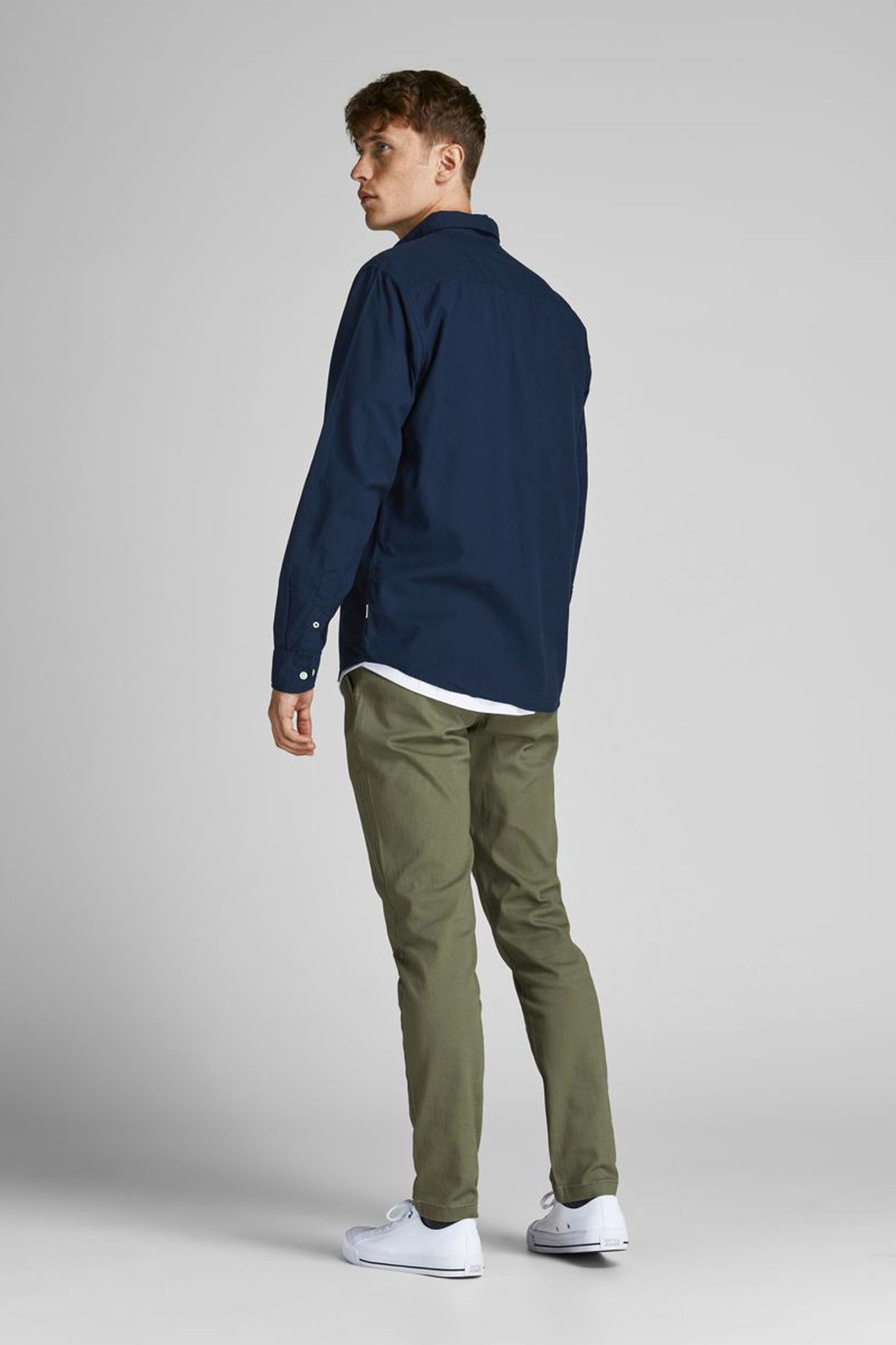 Jack Jones Ανδρικό Πουκάμισο Button-Down Μονόχρωμο - 12182486 Σκούρο Μπλε