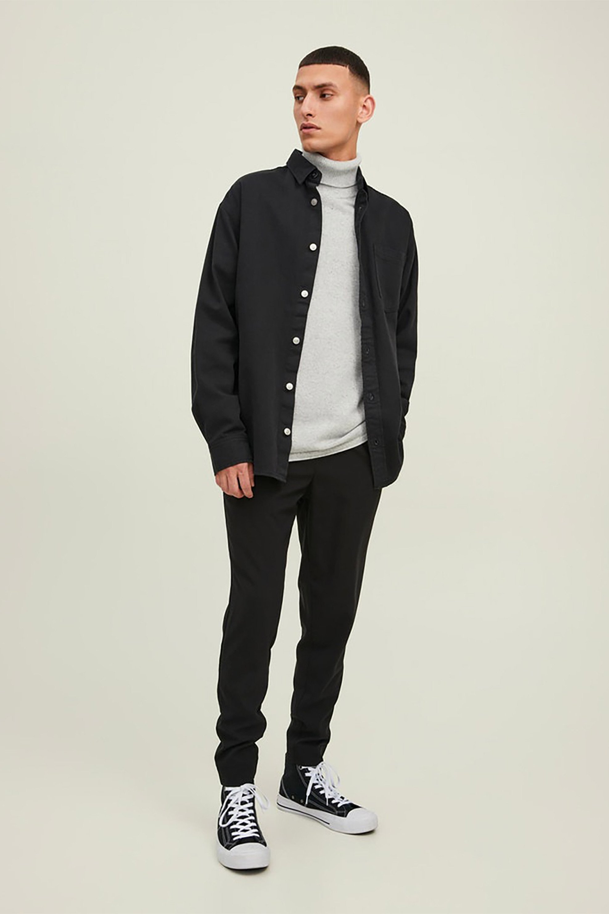 JACK & JONES ανδρικό παντελόνι φόρμας μονόχρωμο με ελαστική μέση με κορδόνι "Ace Marlo" - 12212965 Μαύρο