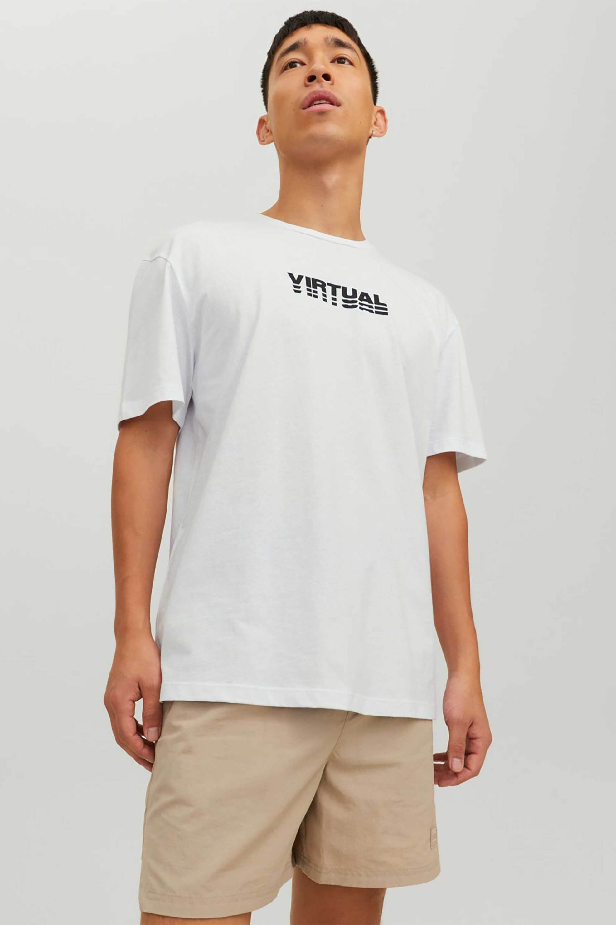 JACK & JONES ανδρικό T-shirt με graphic print και lettering "Crew" - 12229776 Λευκό