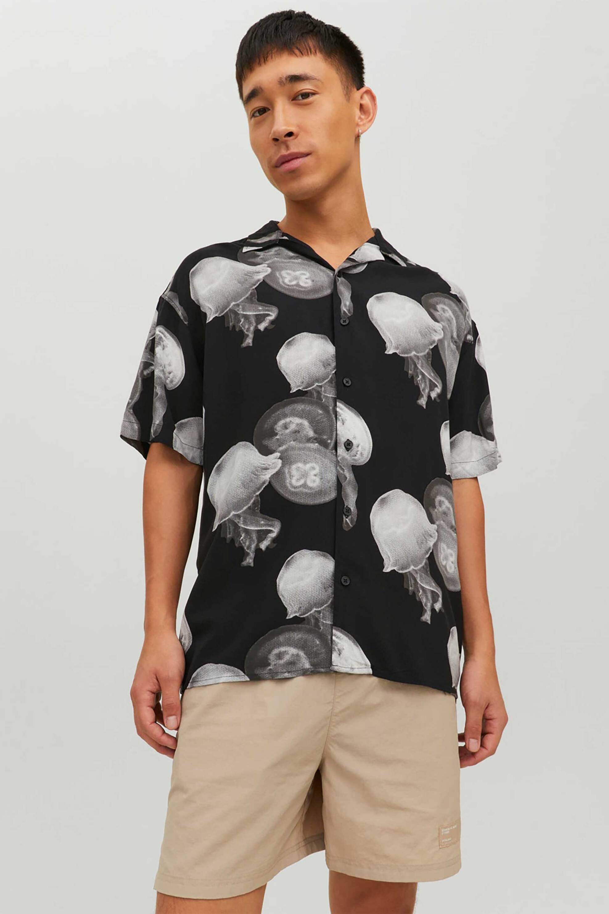 JACK & JONES ανδρικό πουκάμισο με all-over print και κοντό μανίκι "Resort" - 12228020 Λευκό
