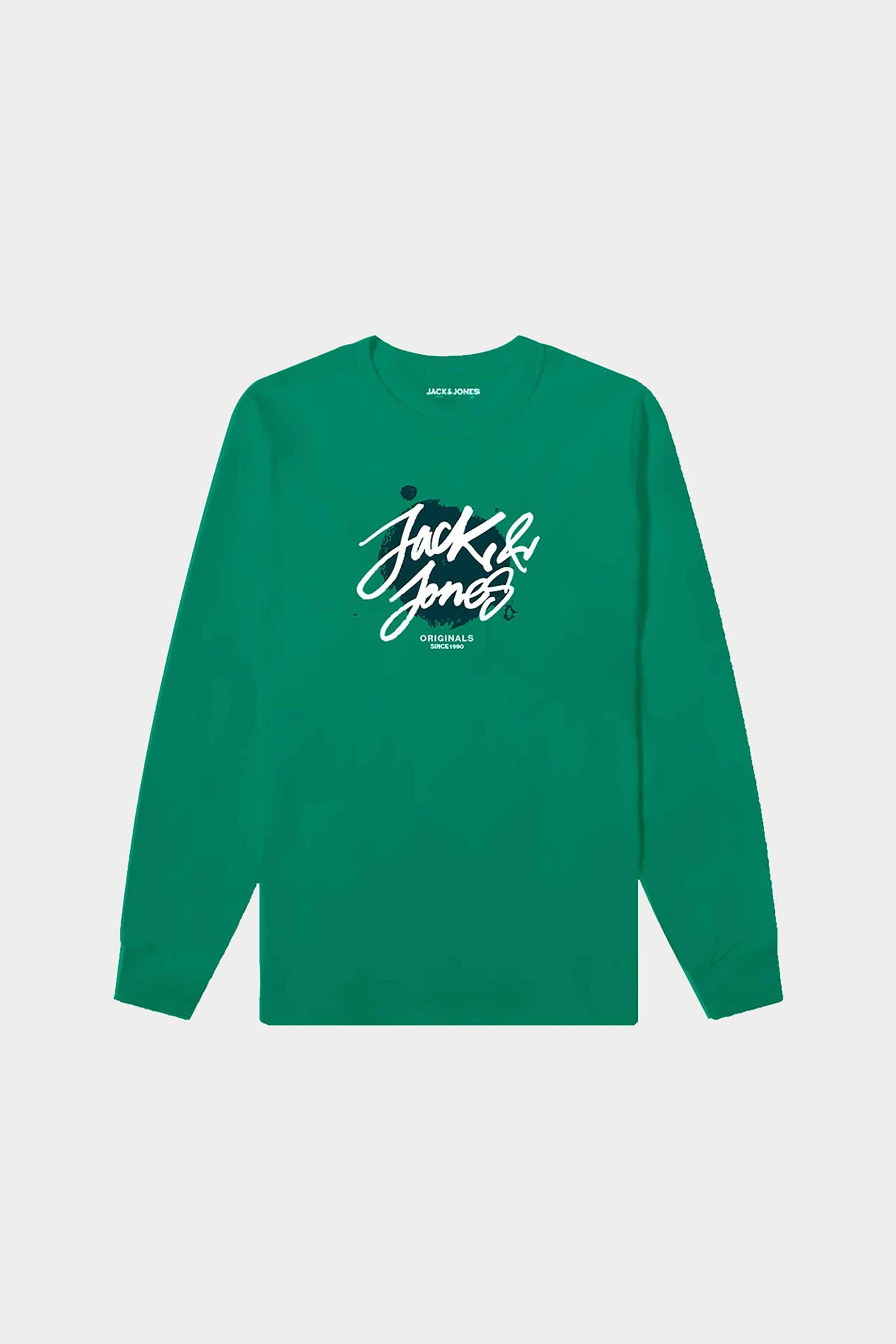 JACK & JONES JACK & JONES ανδρική μακρυμάνικη μπλούζα με στάμπα Regular Fit - 12246339 Πράσινο