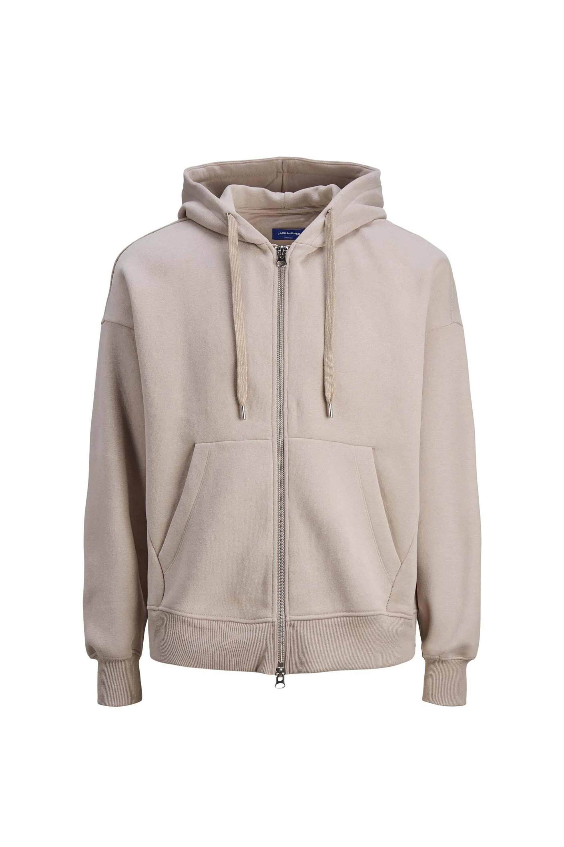 JACK & JONES JACK & JONES ανδρική ζακέτα φούτερ μονόχρωμη με κουκούλα Regular Fit - 12242506 Μπεζ