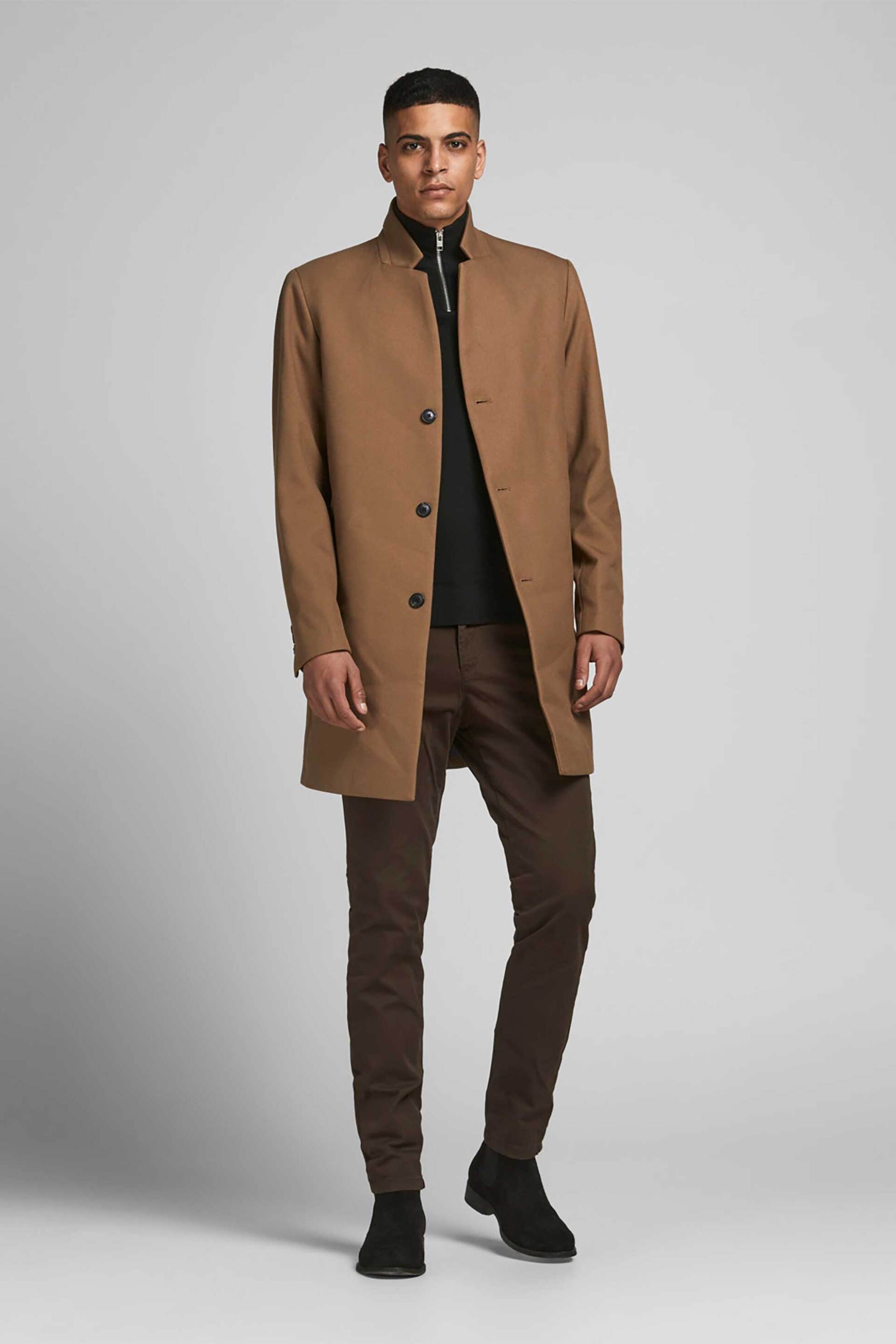 JACK & JONES ανδρικό πουλόβερ μονόχρωμο με ψηλό λαιμό και φερμουάρ 3/4 - 12189339 Μαύρο φωτογραφία