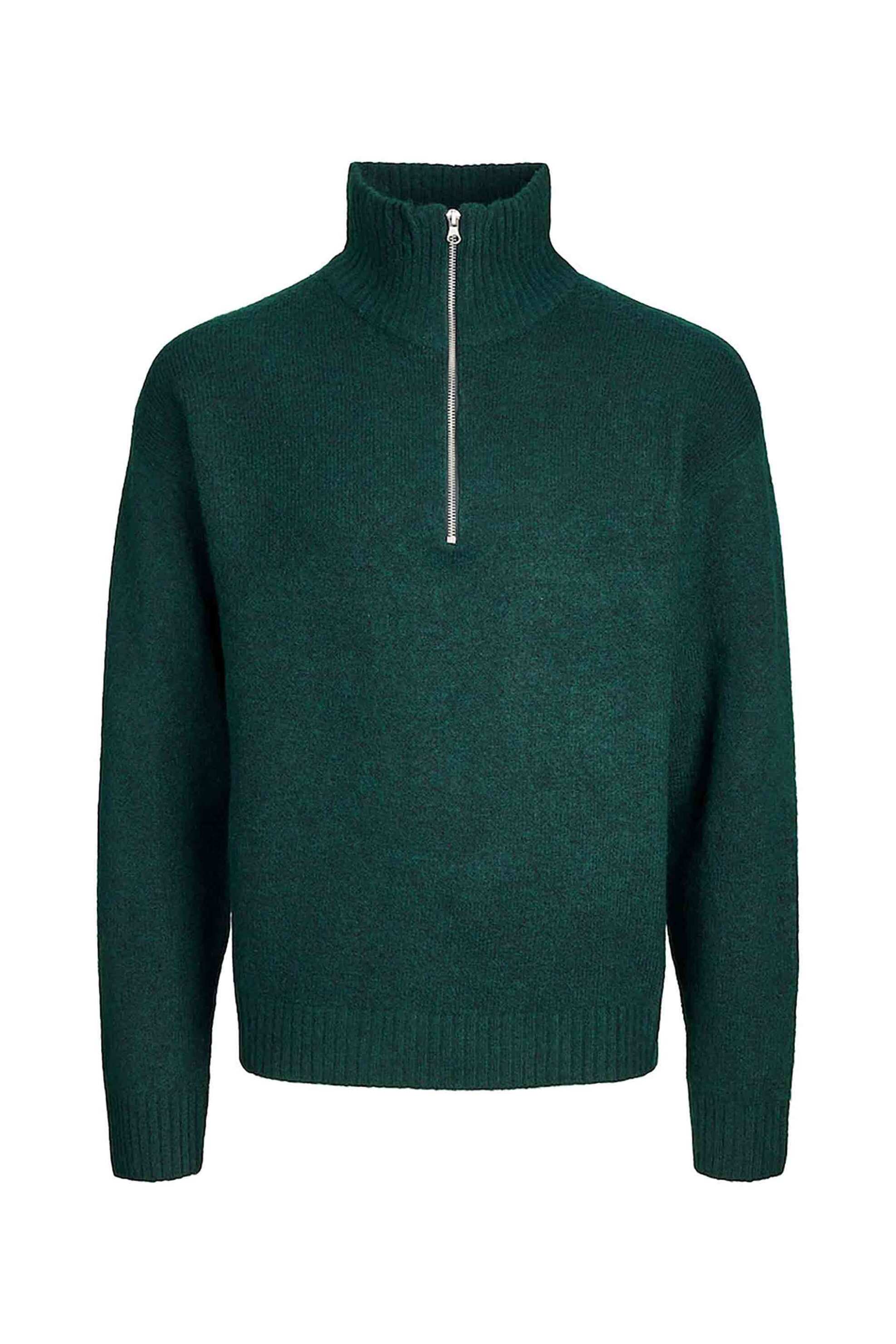 JACK & JONES ανδρικό μονόχρωμο πουλόβερ με 1/2 φερμουάρ Relaxed Fit - 12241817 Κυπαρισσί