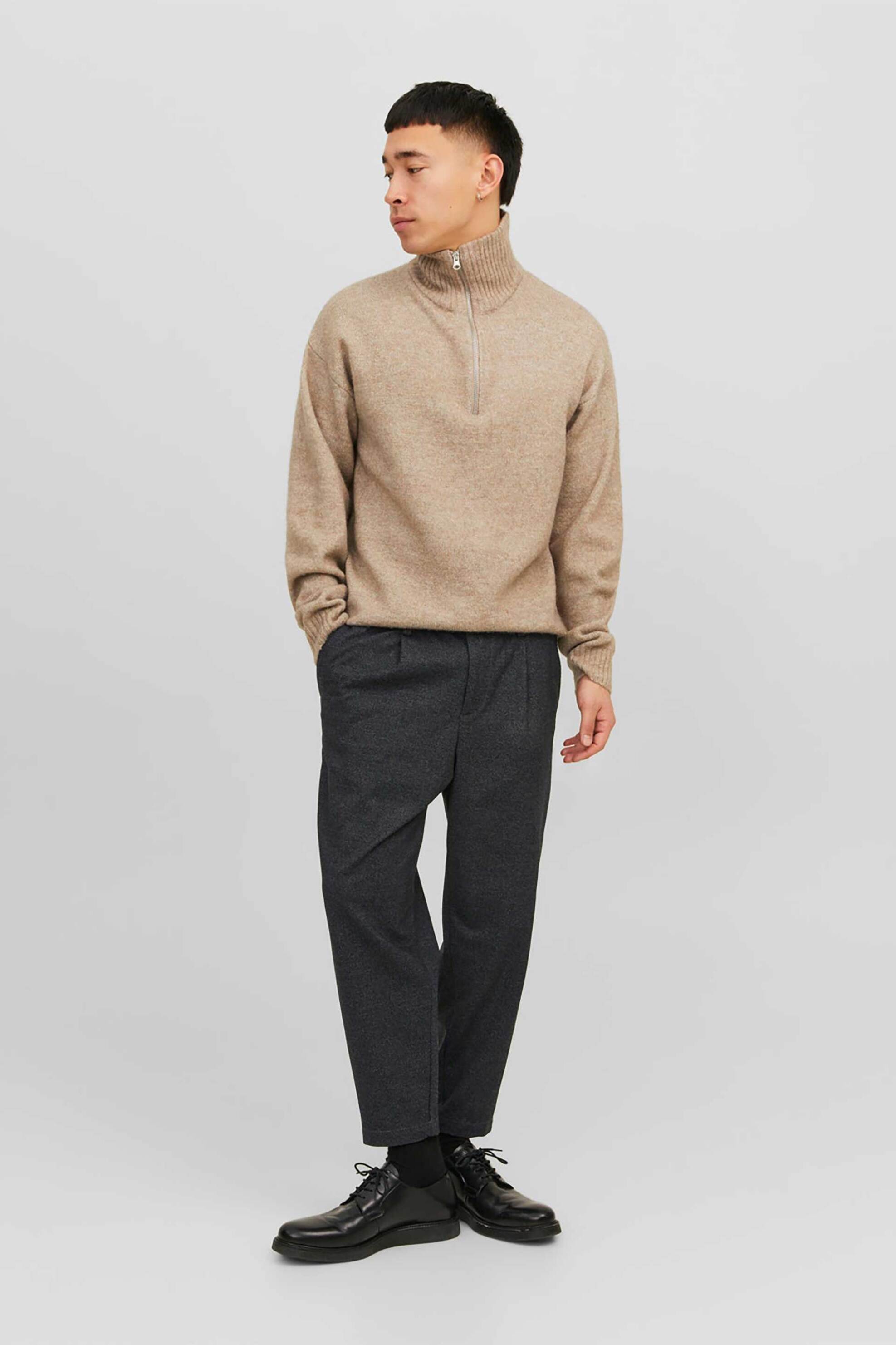 JACK & JONES ανδρικό chino παντελόνι μονόχρωμο Loose Fit - 12242216 Ανθρακί φωτογραφία