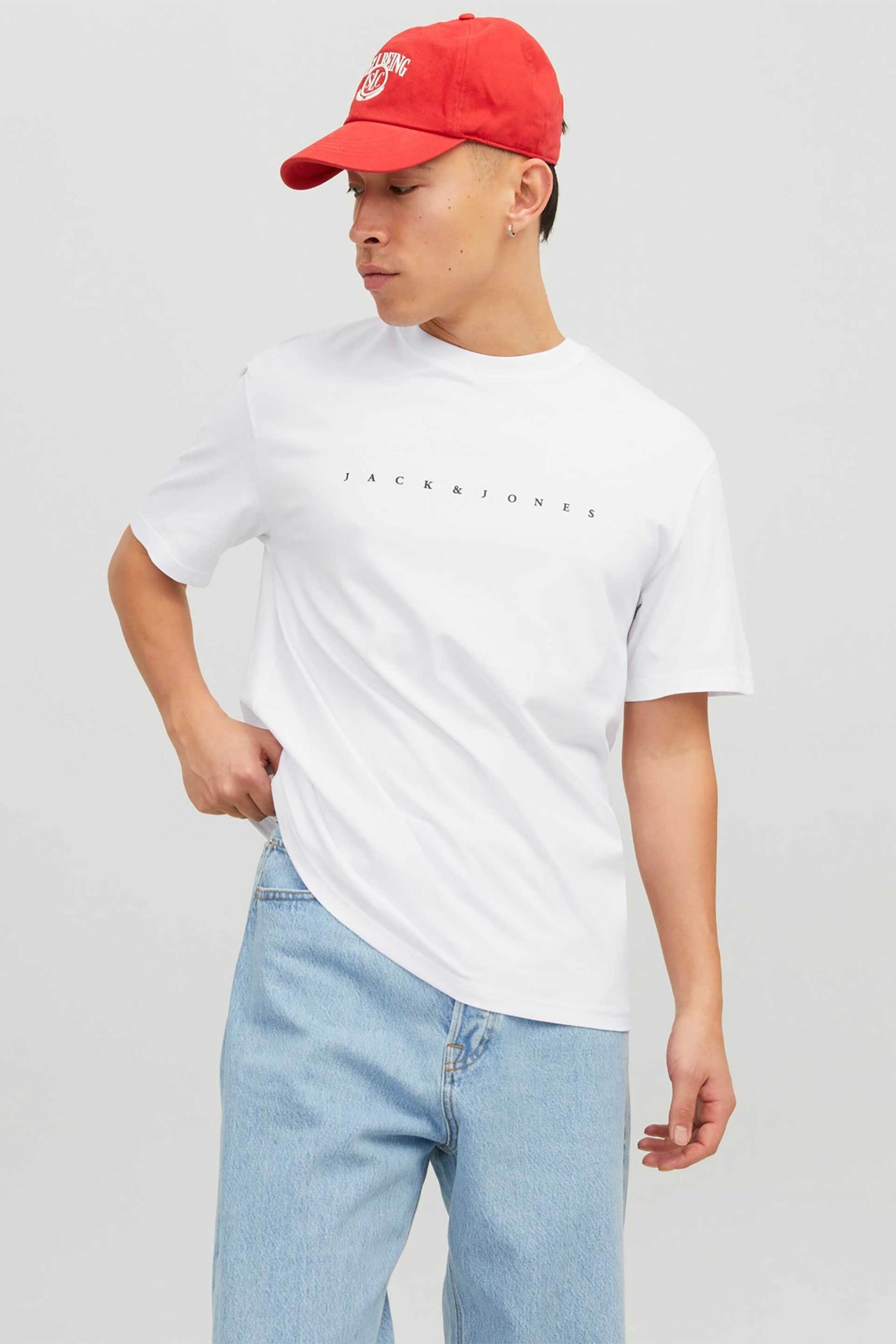 JACK & JONES ανδρικό T-shirt μονόχρωμο με logo print Relaxed Fit - 12234746 Λευκό