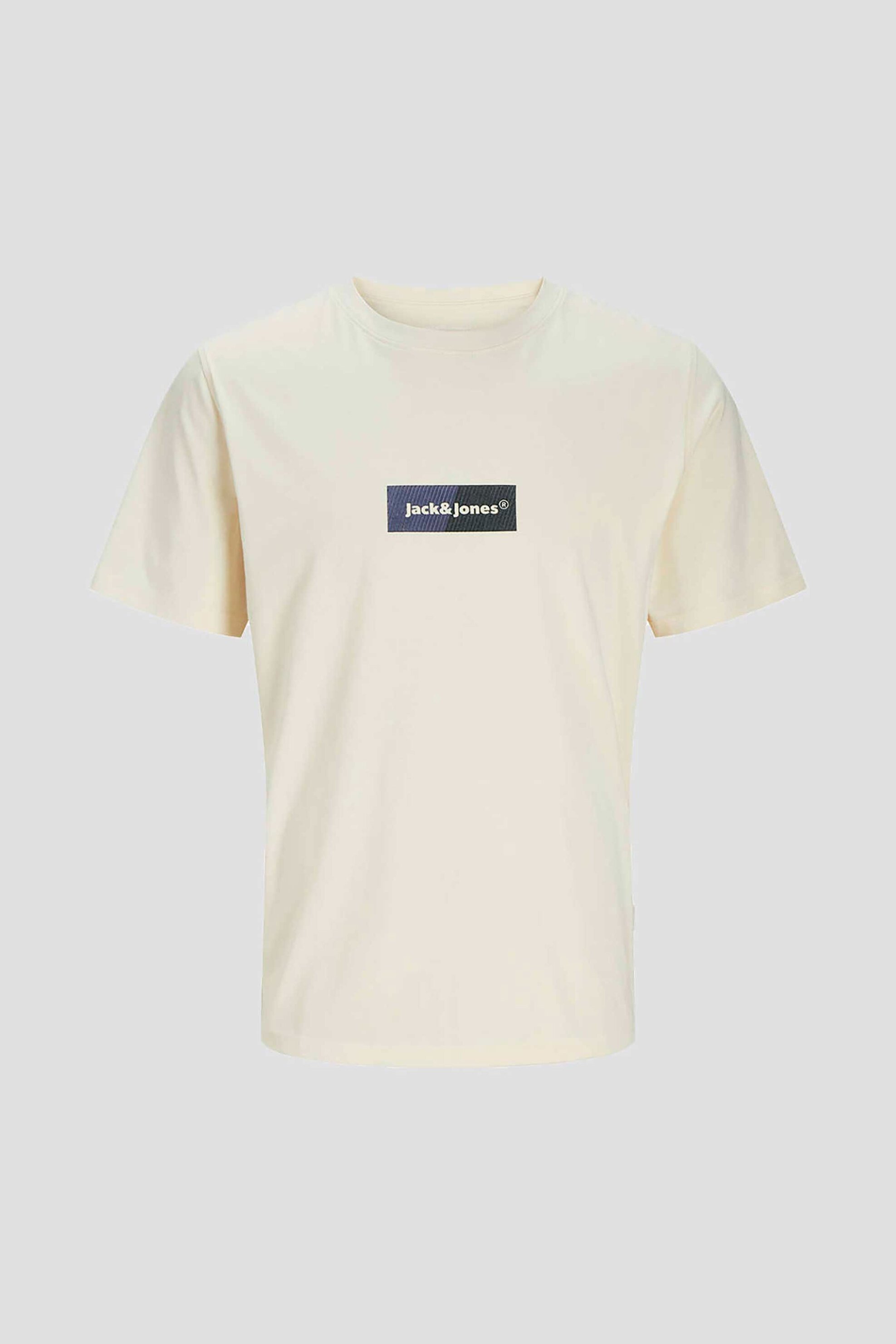 JACK & JONES ανδρικό T-shirt μονόχρωμο με logo print - 12262563 Κρέμ