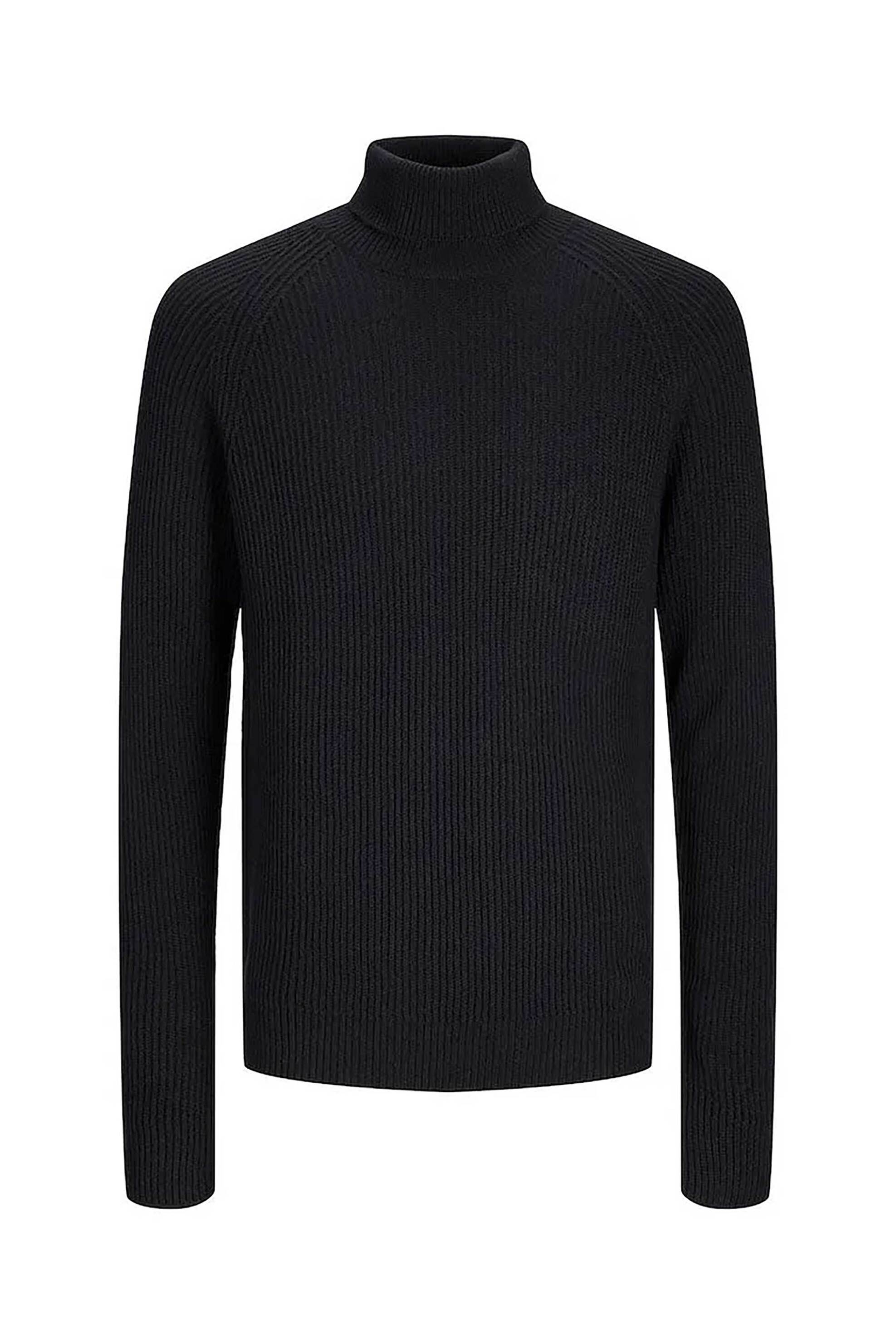 JACK & JONES JACK & JONES ανδρική πλεκτή μπλούζα ζιβάγκο ribbed μονόχρωμη - 12258472 Μαύρο