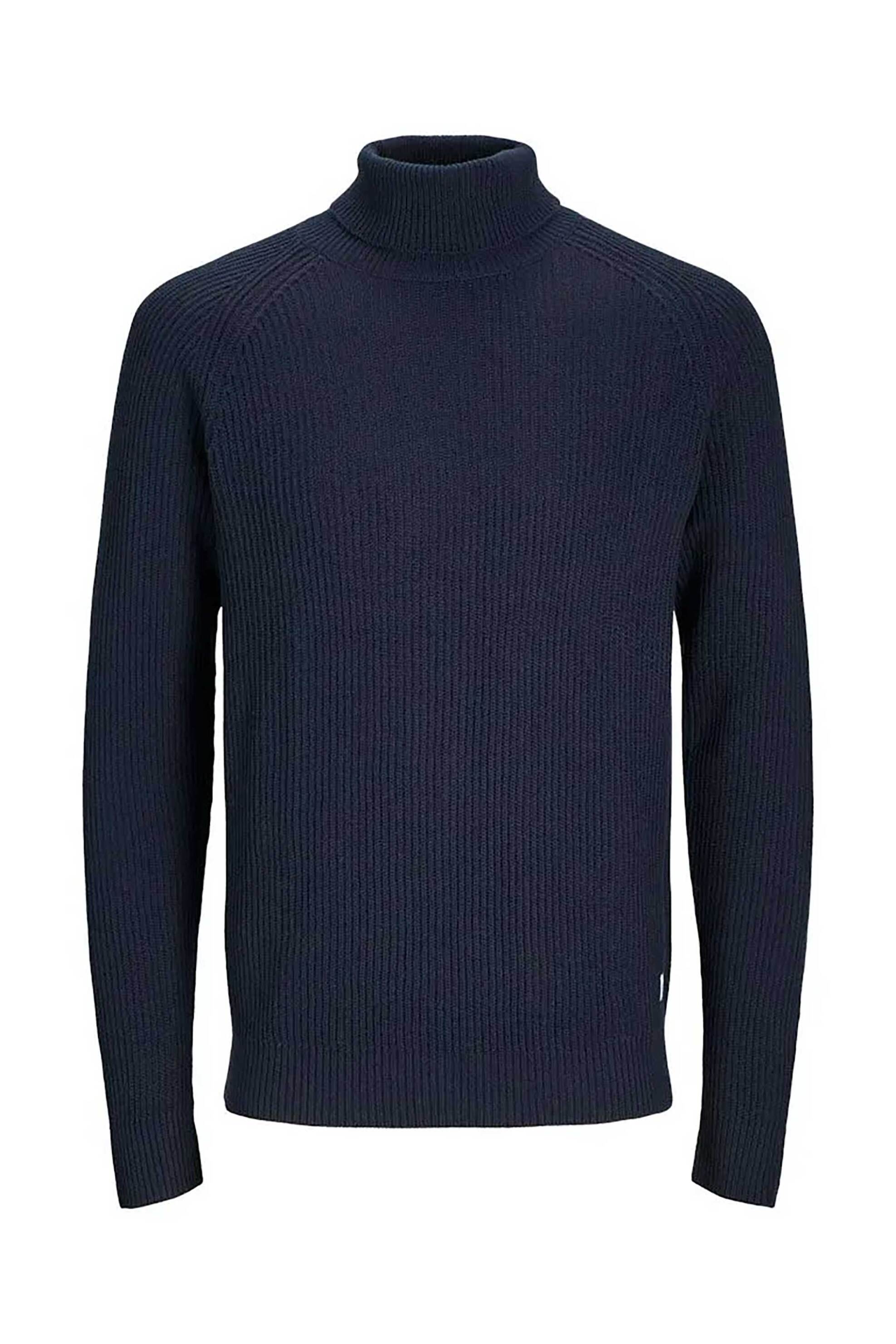 JACK & JONES ανδρική πλεκτή μπλούζα ζιβάγκο ribbed μονόχρωμη - 12258472 Μπλε Σκούρο