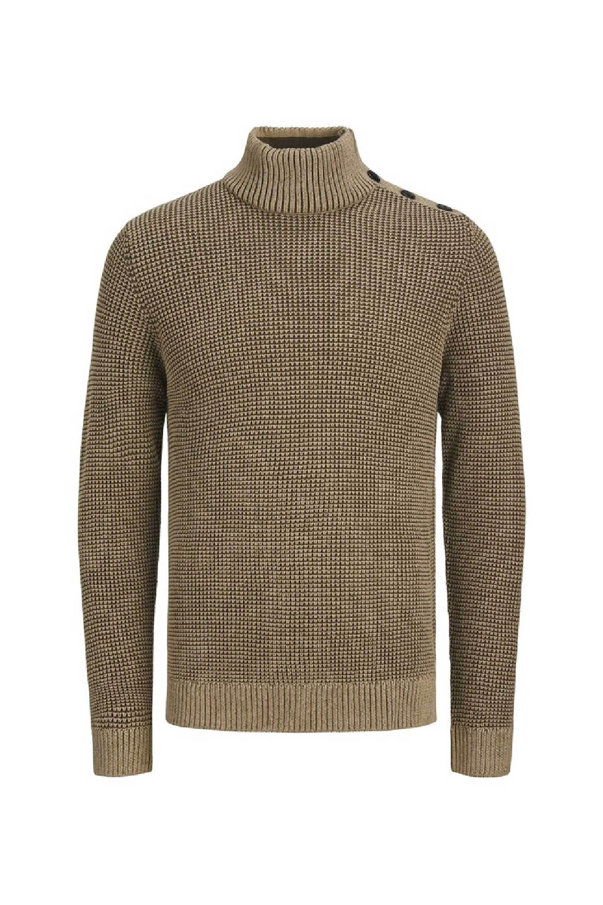 JACK & JONES JACK & JONES ανδρική πλεκτή μπλούζα με ψηλό λαιμό και Regular Fit - 12258661 Μπεζ