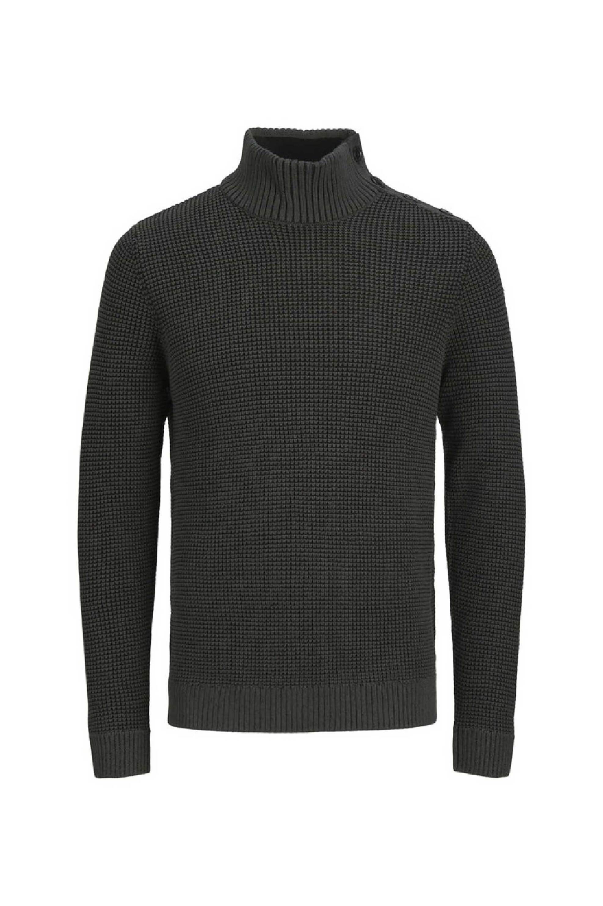 JACK & JONES JACK & JONES ανδρική πλεκτή μπλούζα με ψηλό λαιμό και Regular Fit - 12258661 Μαύρο