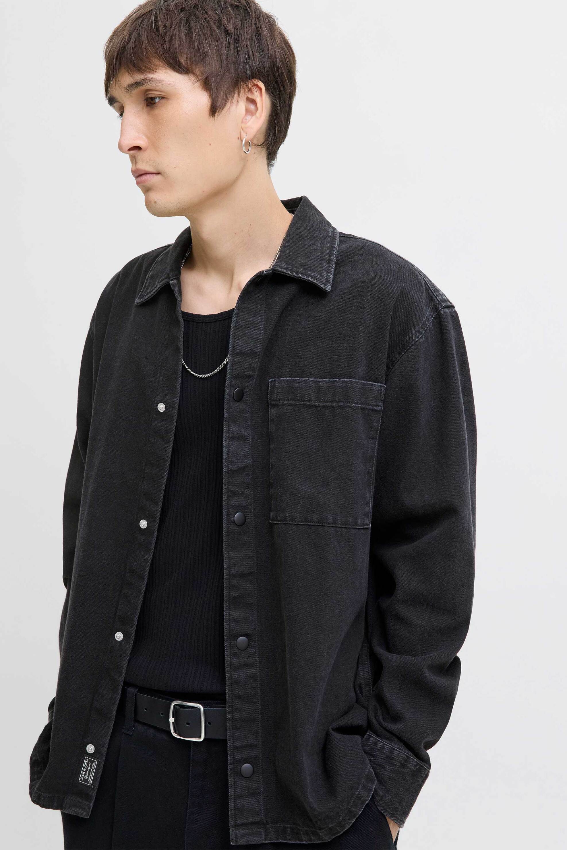 JACK & JONES ανδρικό denim πουκάμισο με τσέπη στο στήθος - 12279790 Μαύρο