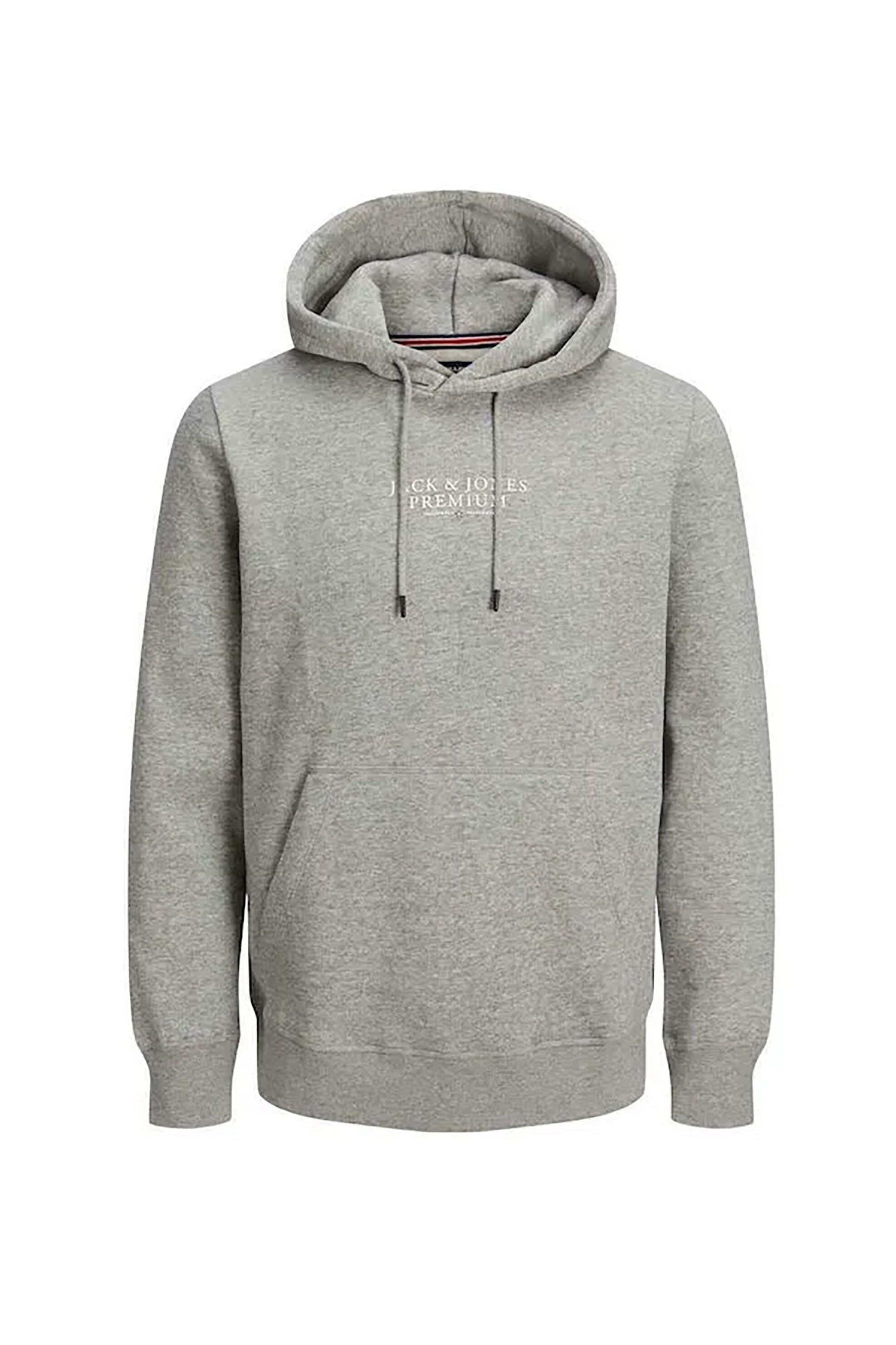 JACK & JONES ανδρική μπλούζα φούτερ με logo print και κουκούλα - 12216335 Γκρι
