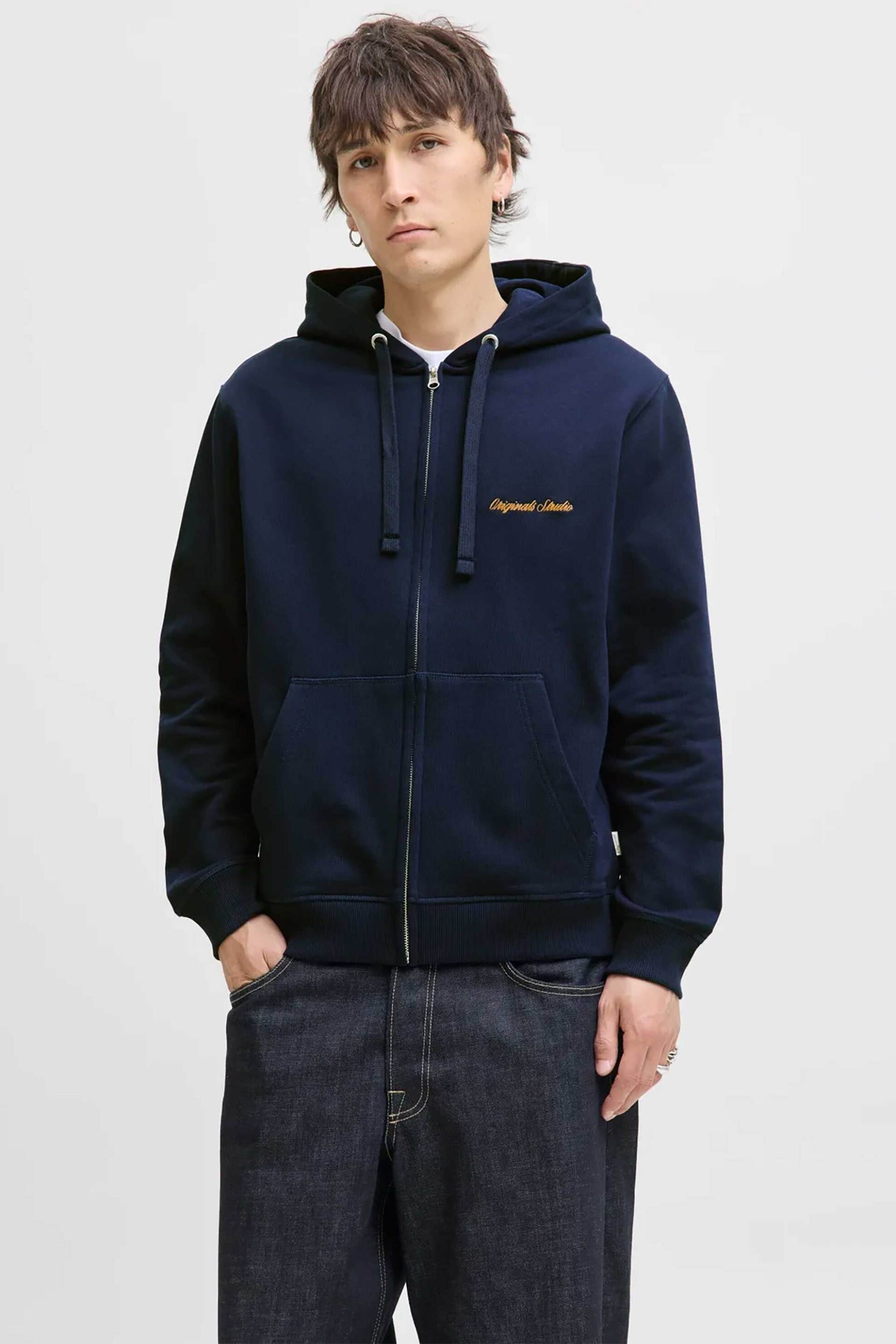 JACK & JONES ανδρική ζακέτα φούτερ με κουκούλα και λογότυπο Regular Fit - 12282901 Μπλε