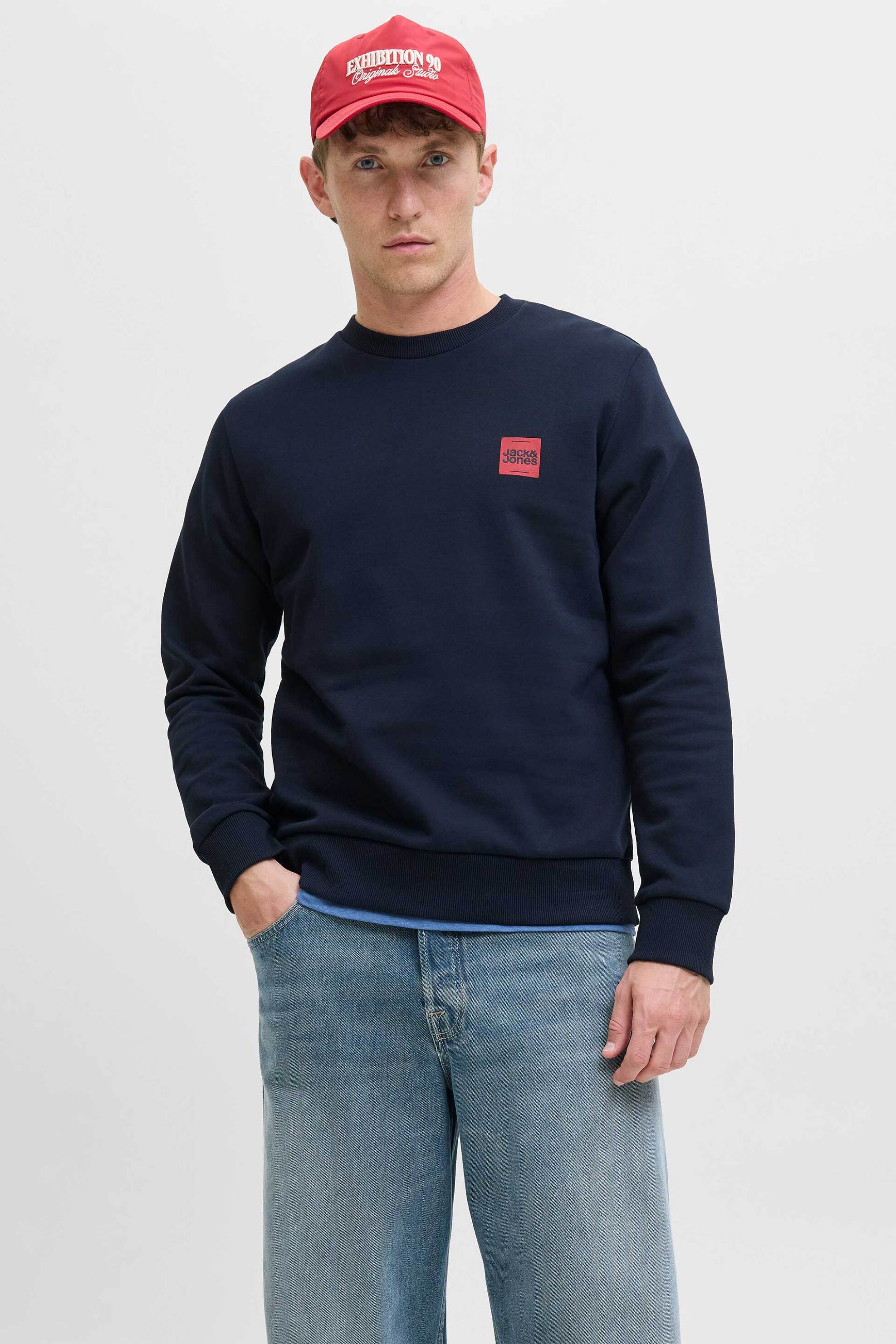 JACK & JONES ανδρική μπλούζα φούτερ με logo print και κουκούλα - 12279256 Μπλε Σκούρο