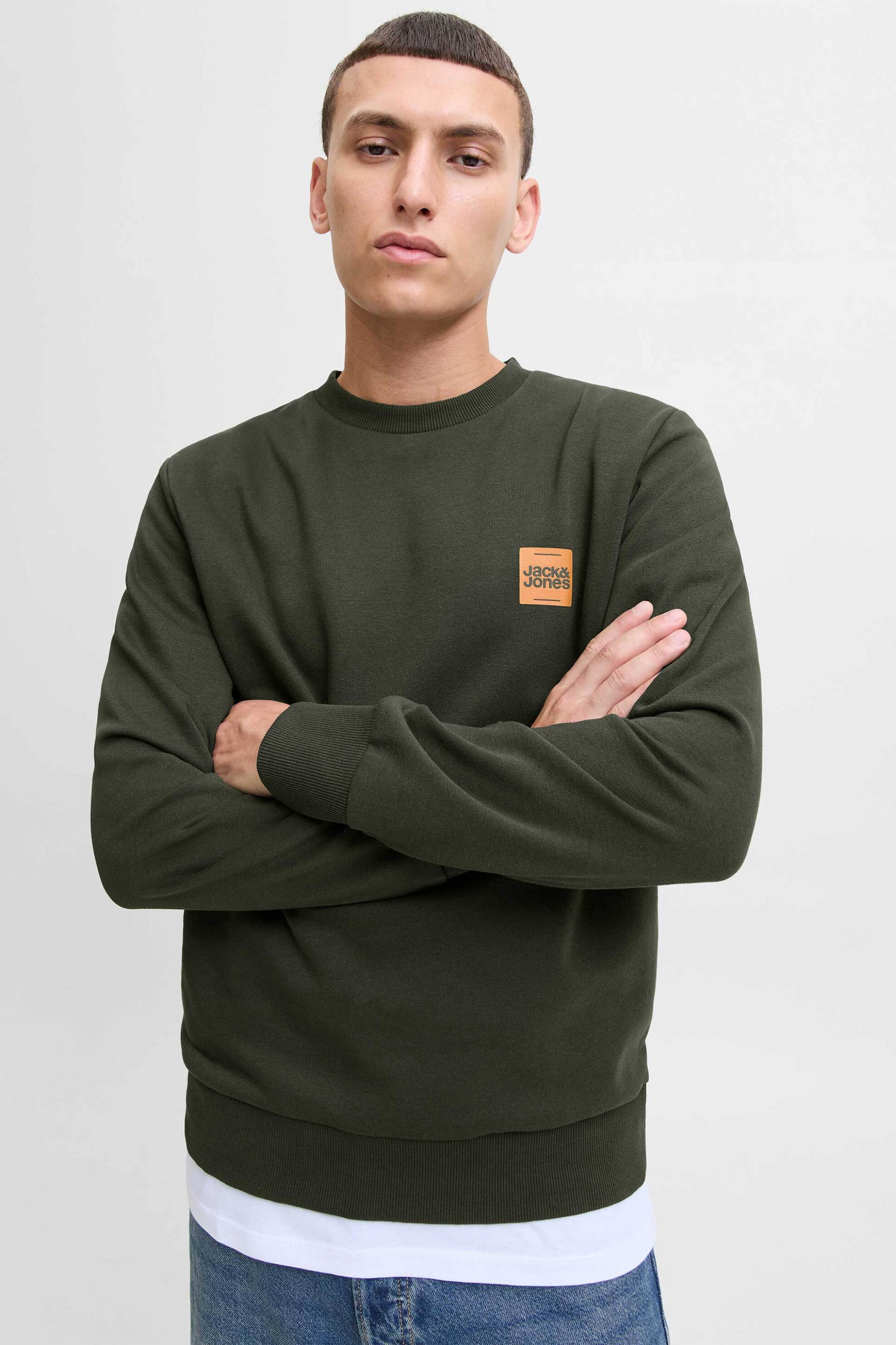 JACK & JONES ανδρική μπλούζα φούτερ με logo print και κουκούλα - 12279256 Πράσινο