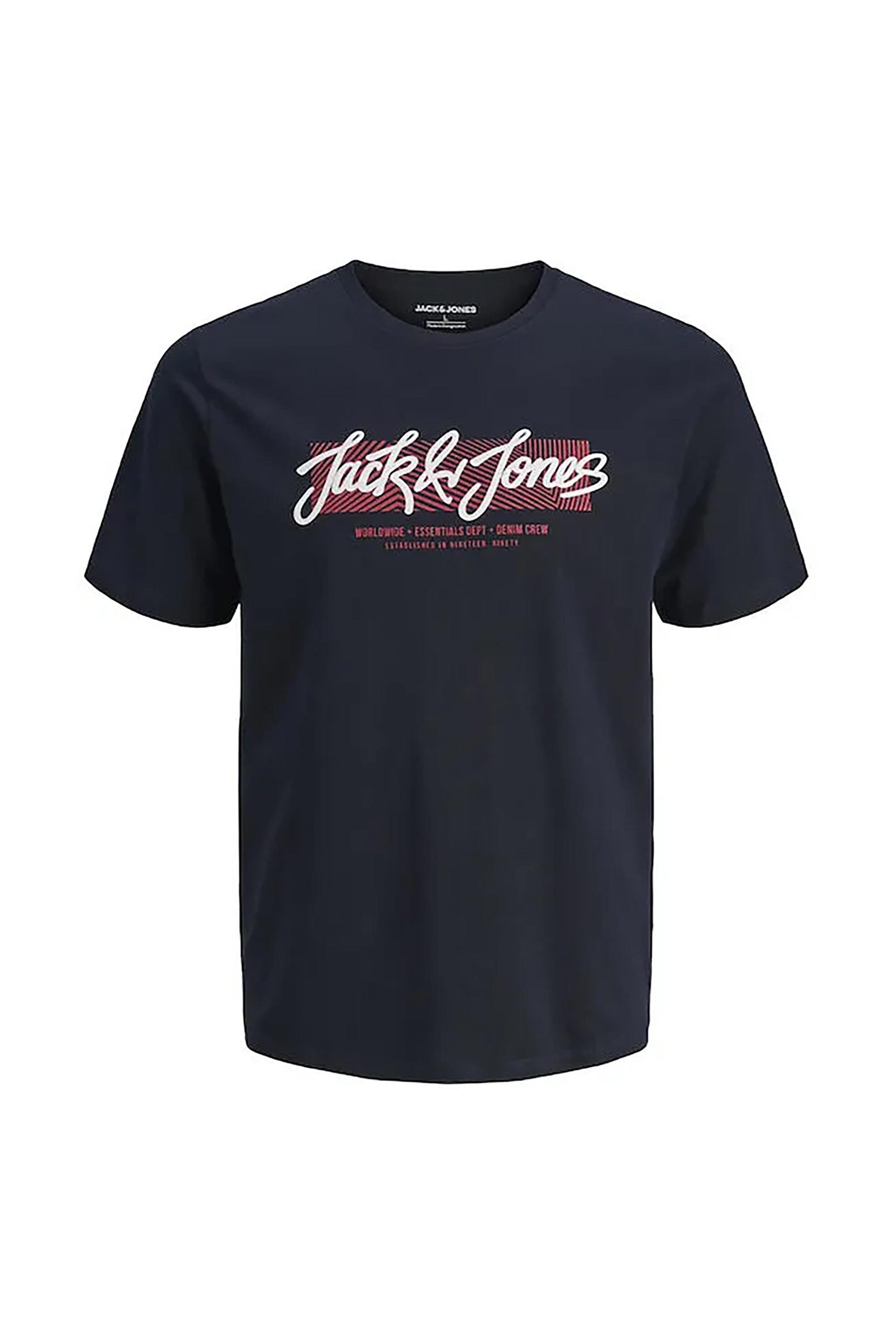 JACK & JONES ανδρικό T-shirt μονόχρωμο με logo print Regular Fit - 12279114 Μπλε Σκούρο