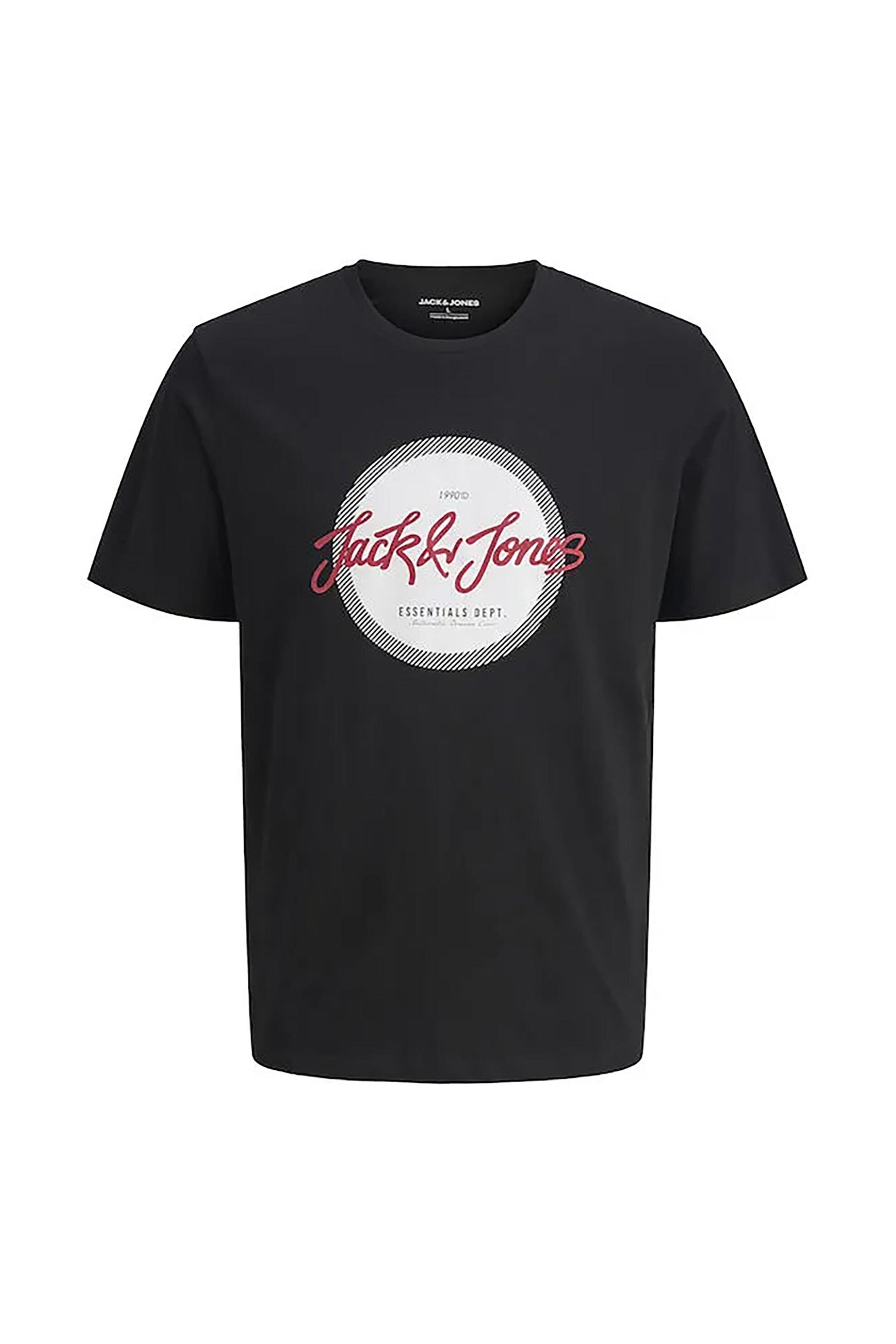 JACK & JONES ανδρικό T-shirt μονόχρωμο με logo print Regular Fit - 12279114 Μαύρο
