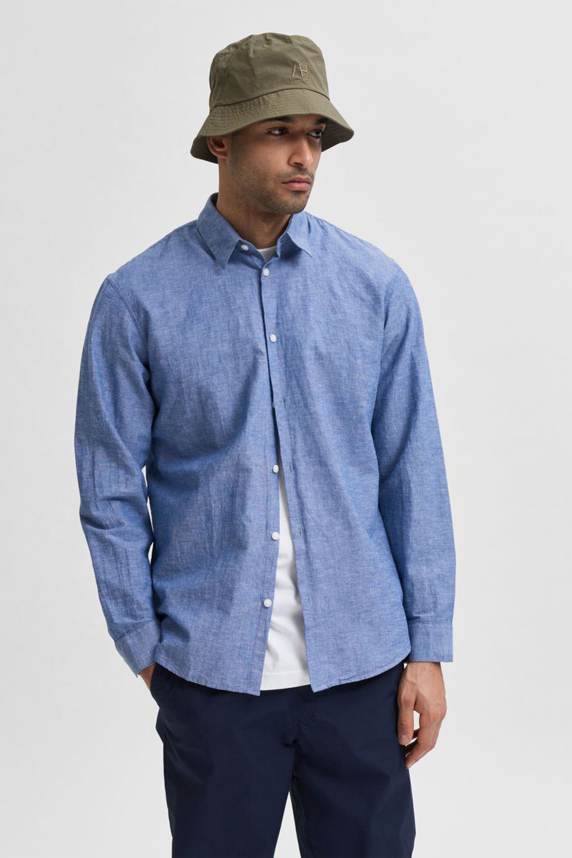 Selected ανδρικό πουκάμισο μονόχρωμο Slim Fit - 16078867 Μπλε