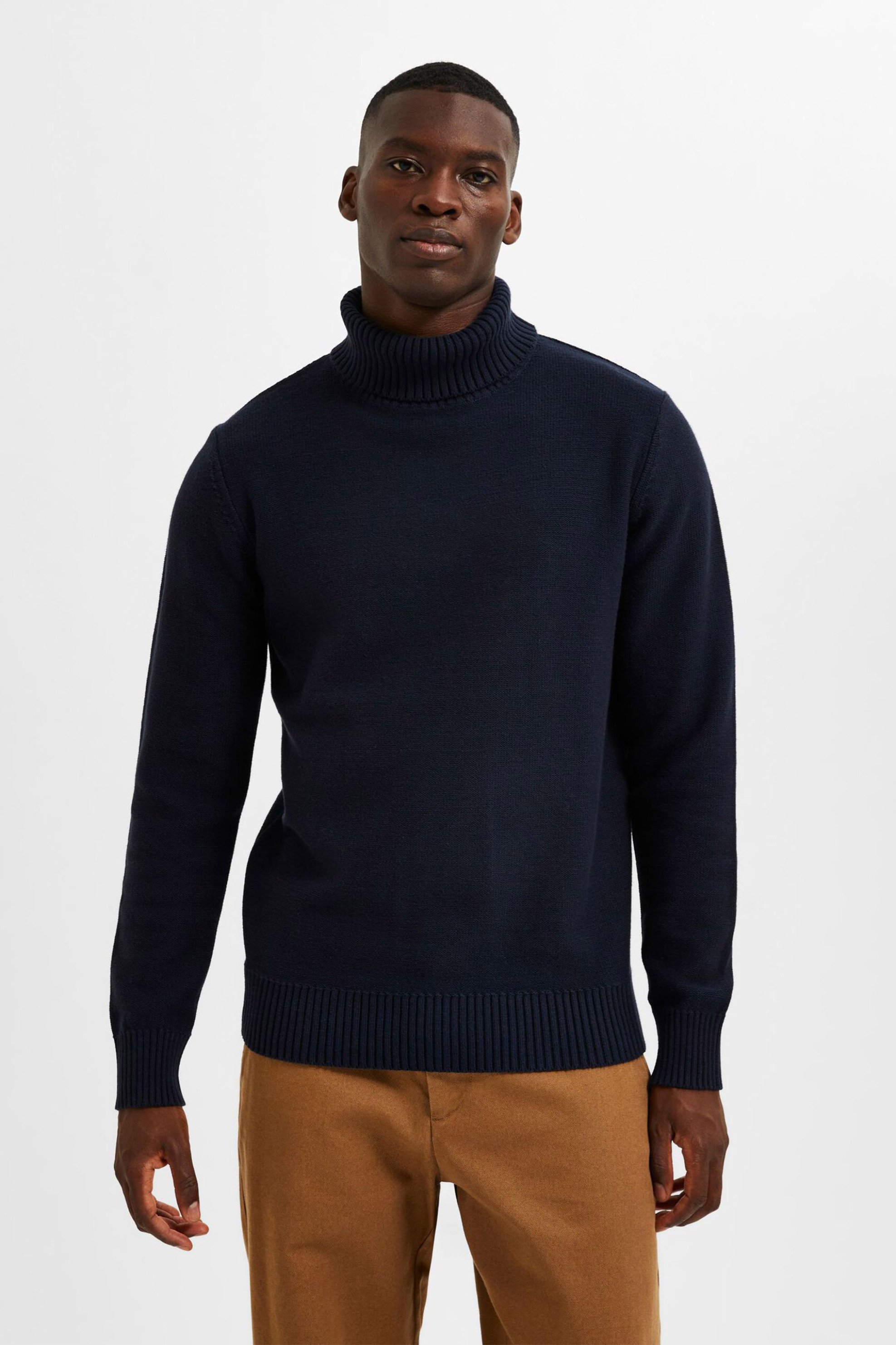 Selected ανδρικό πουλόβερ ζιβάγκο μονόχρωμο - 16086644 Μπλε Σκούρο