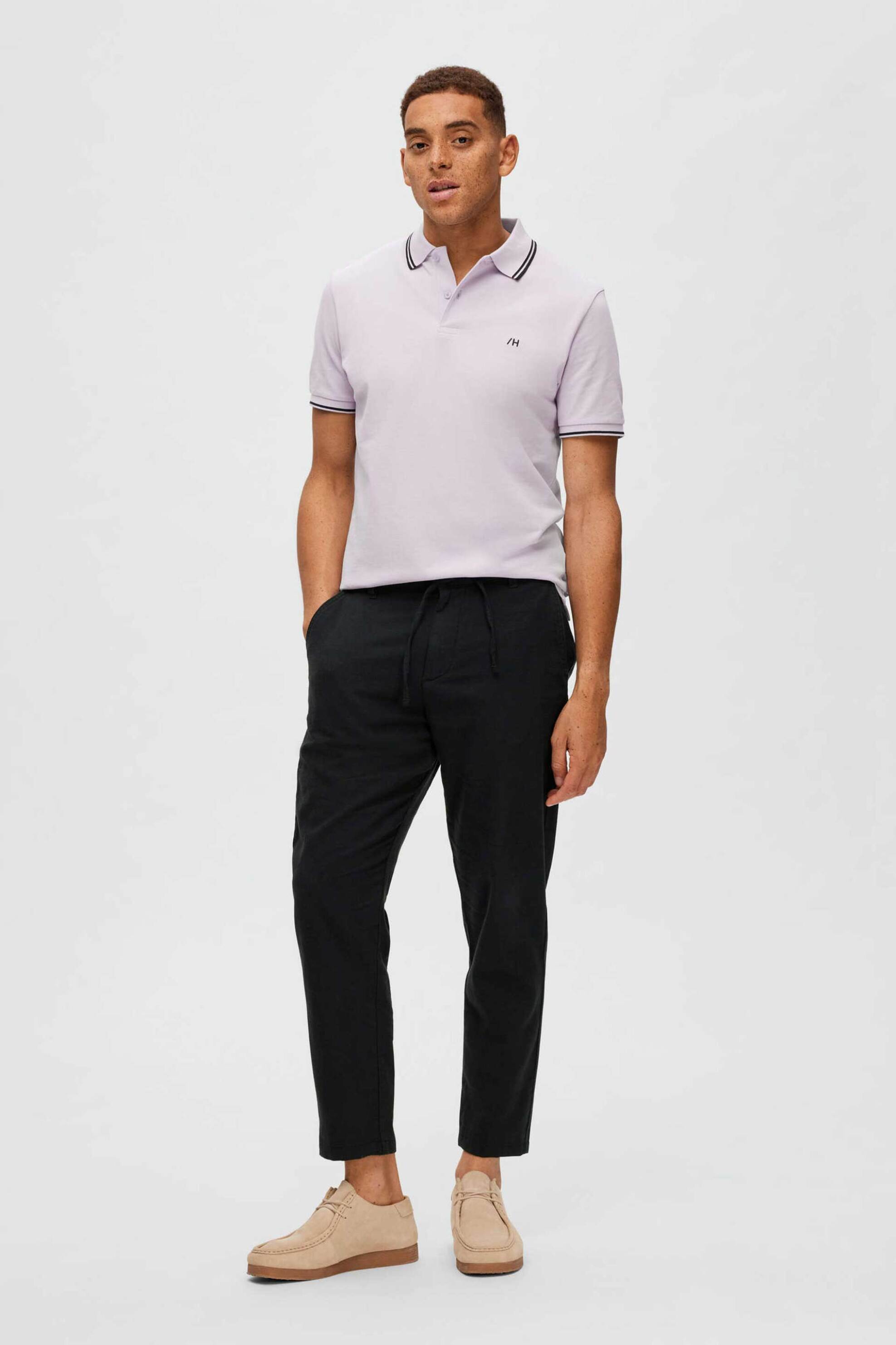 Selected ανδρικό παντελόνι από λινάρι και βαμβάκι Relaxed Fit - 16087636 Μαύρο