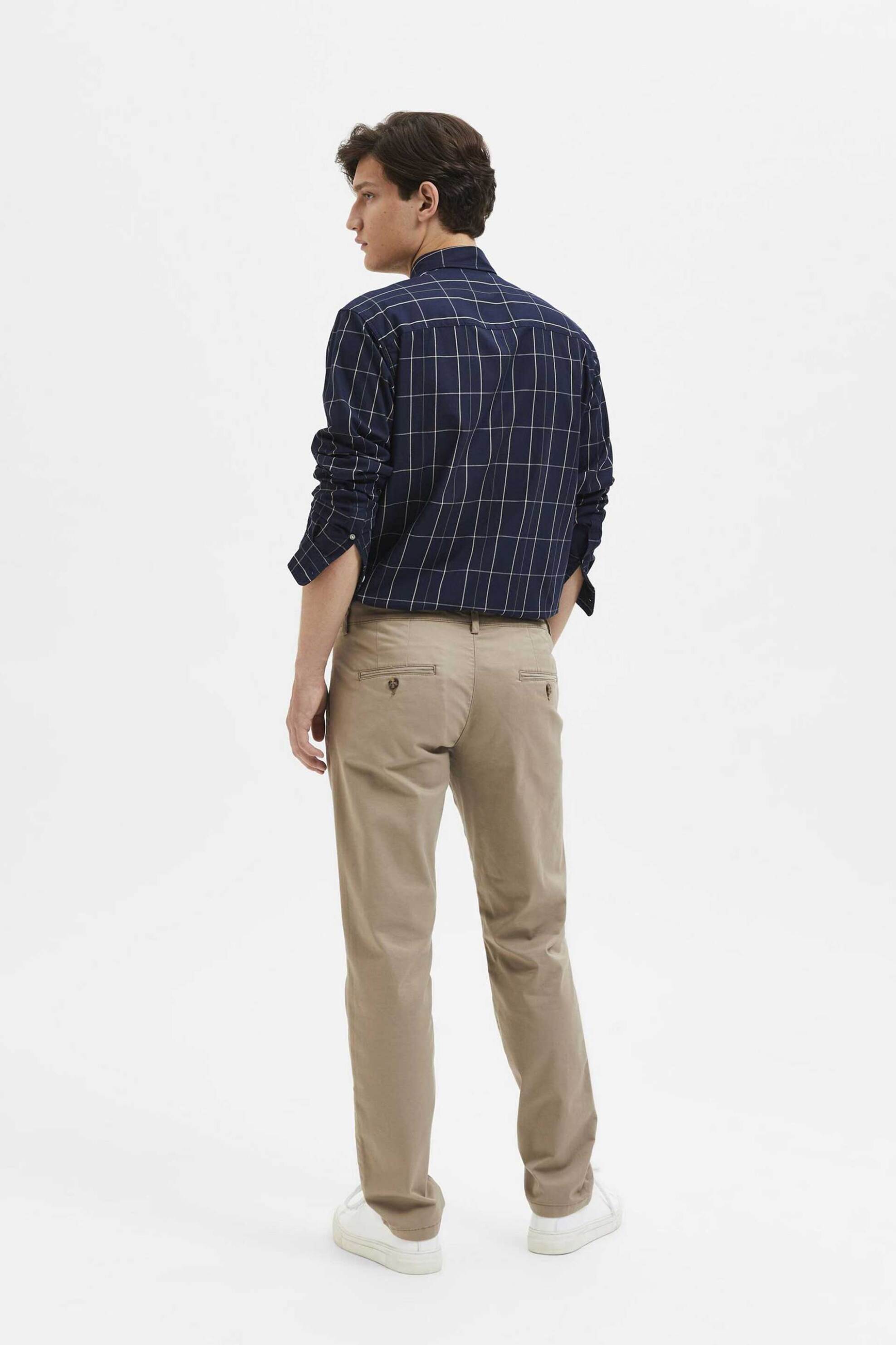 Selected ανδρικό παντελόνι chino μονόχρωμο Slim Fit - 16087663 Μπεζ φωτογραφία