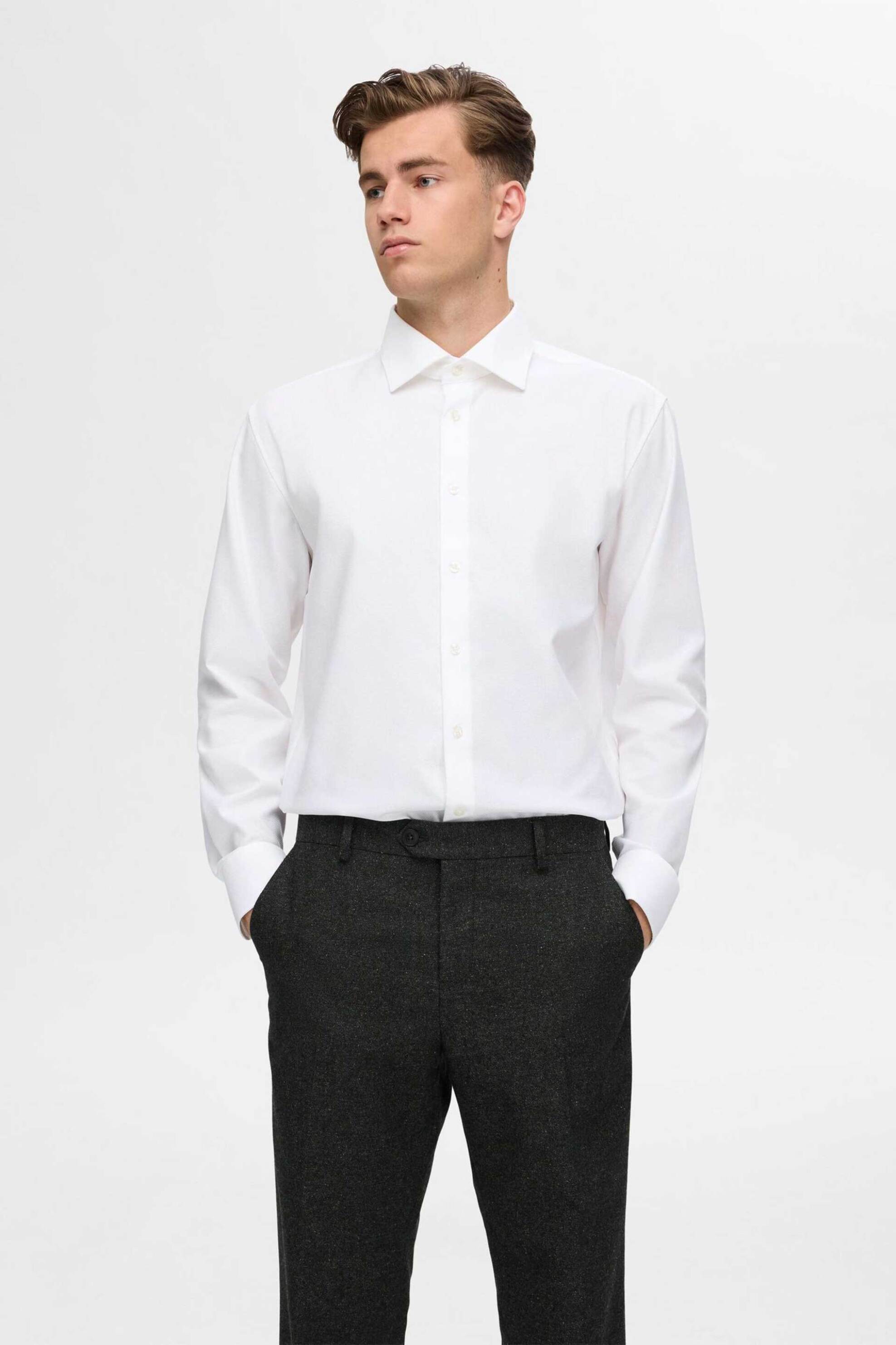 Selected ανδρικό πουκάμισο μονόχρωμο Regular Fit - 16094685 Λευκό