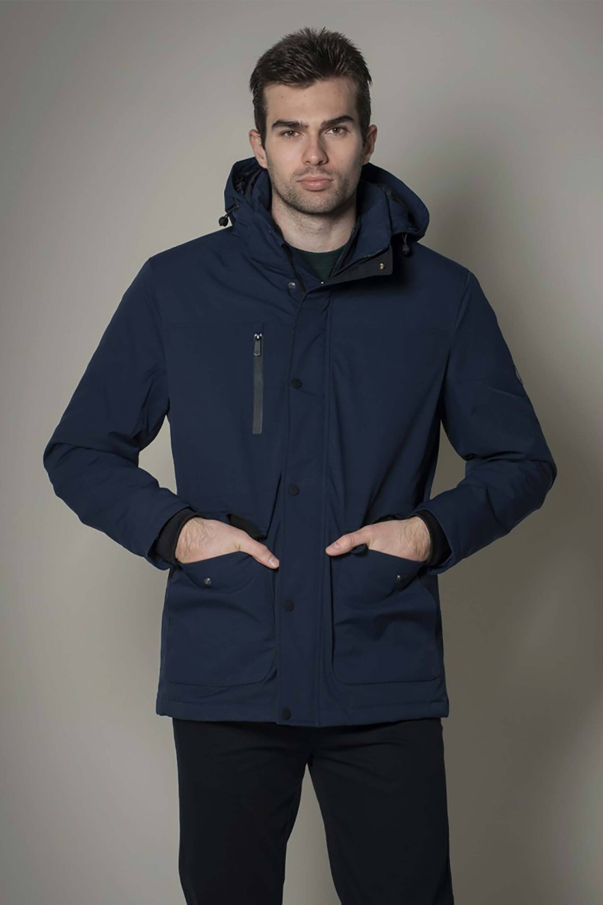 DORS Dors ανδρικό αδιάβροχο μπουφάν παρκά με κουκούλα και λογότυπο - 3037001.C02 Μπλε Σκούρο