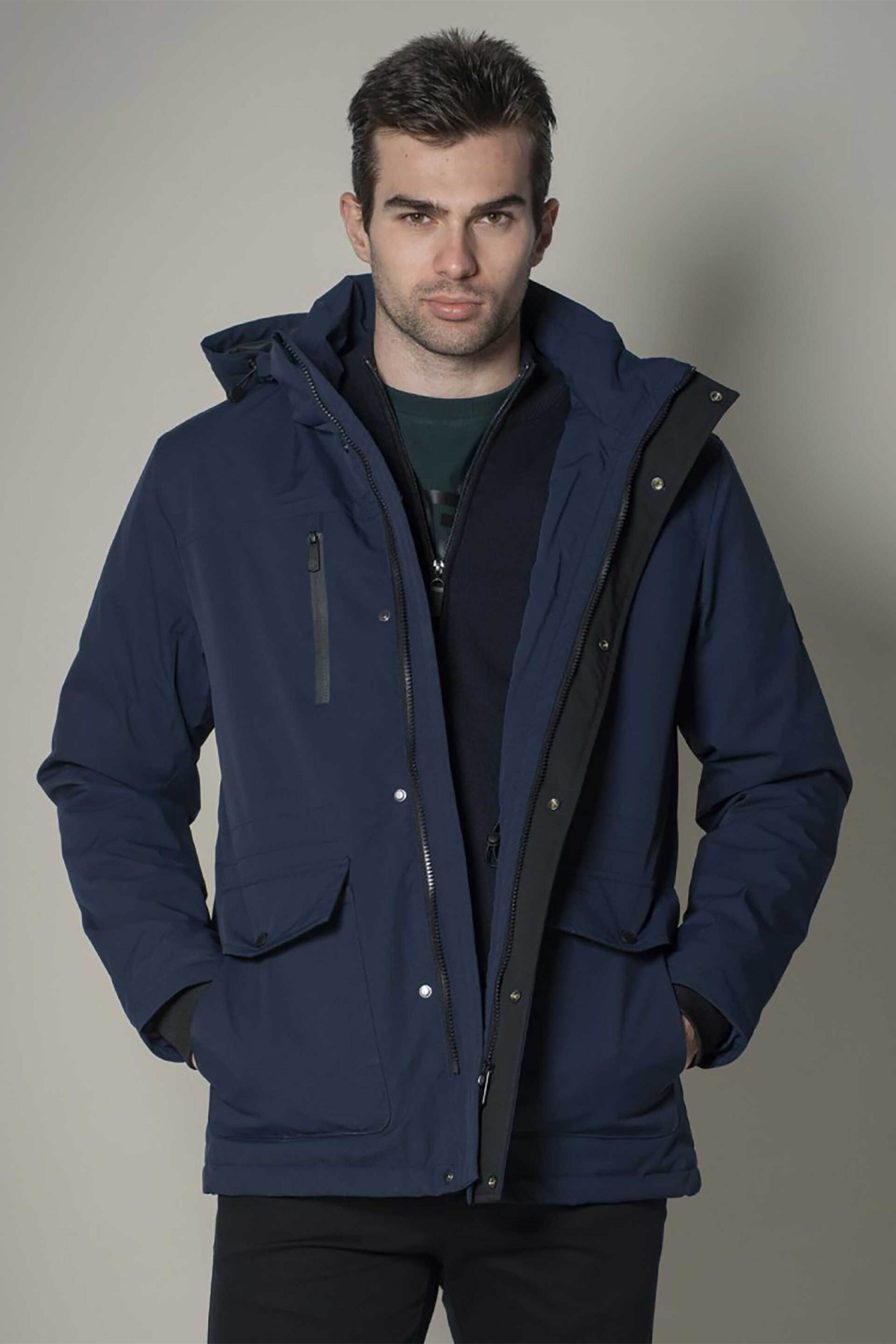 Dors ανδρικό αδιάβροχο μπουφάν παρκά με κουκούλα και λογότυπο - 3037001.C02 Μπλε Σκούρο φωτογραφία