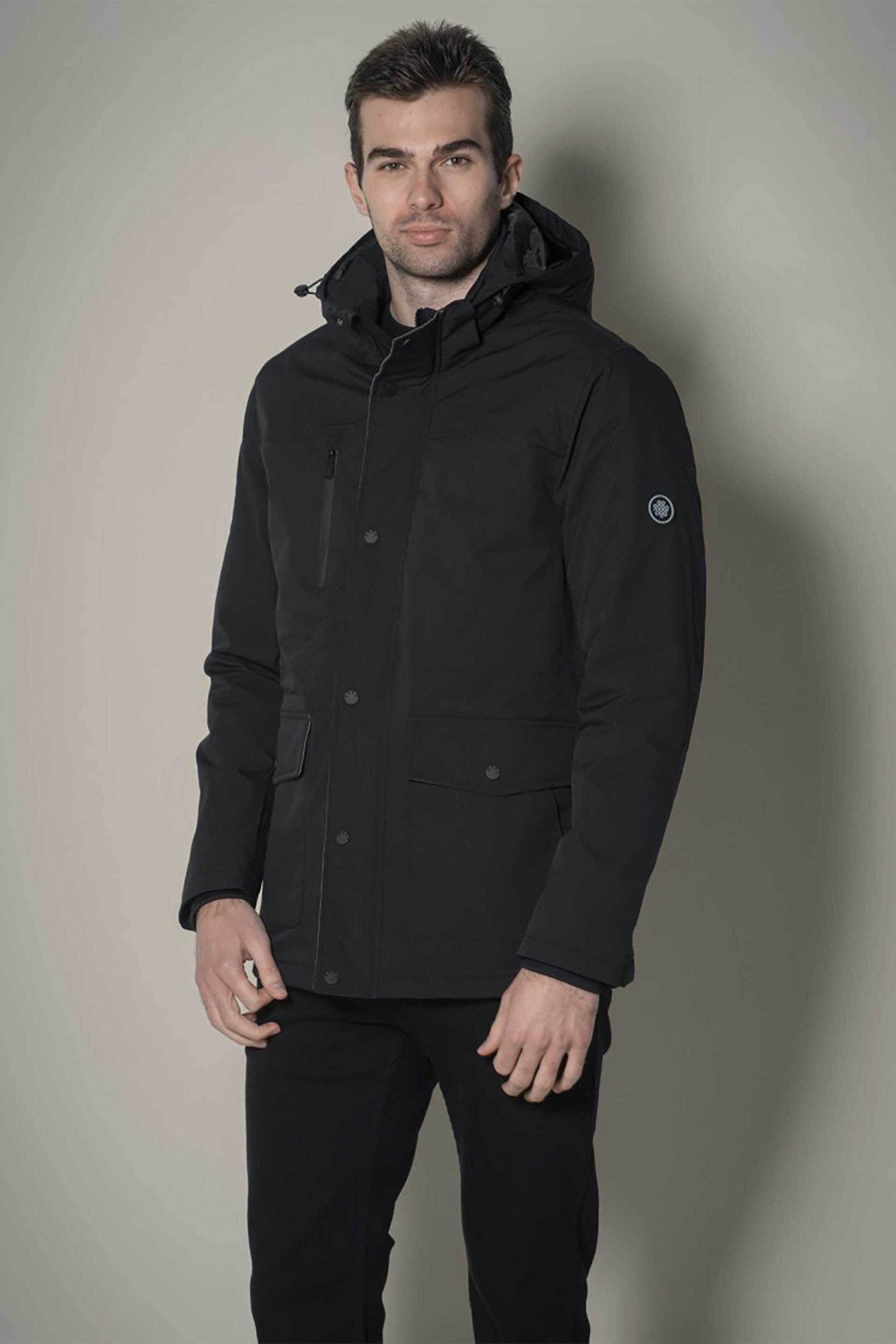 DORS Dors ανδρικό αδιάβροχο μπουφάν παρκά με κουκούλα και λογότυπο - 3037001.C04 Μαύρο