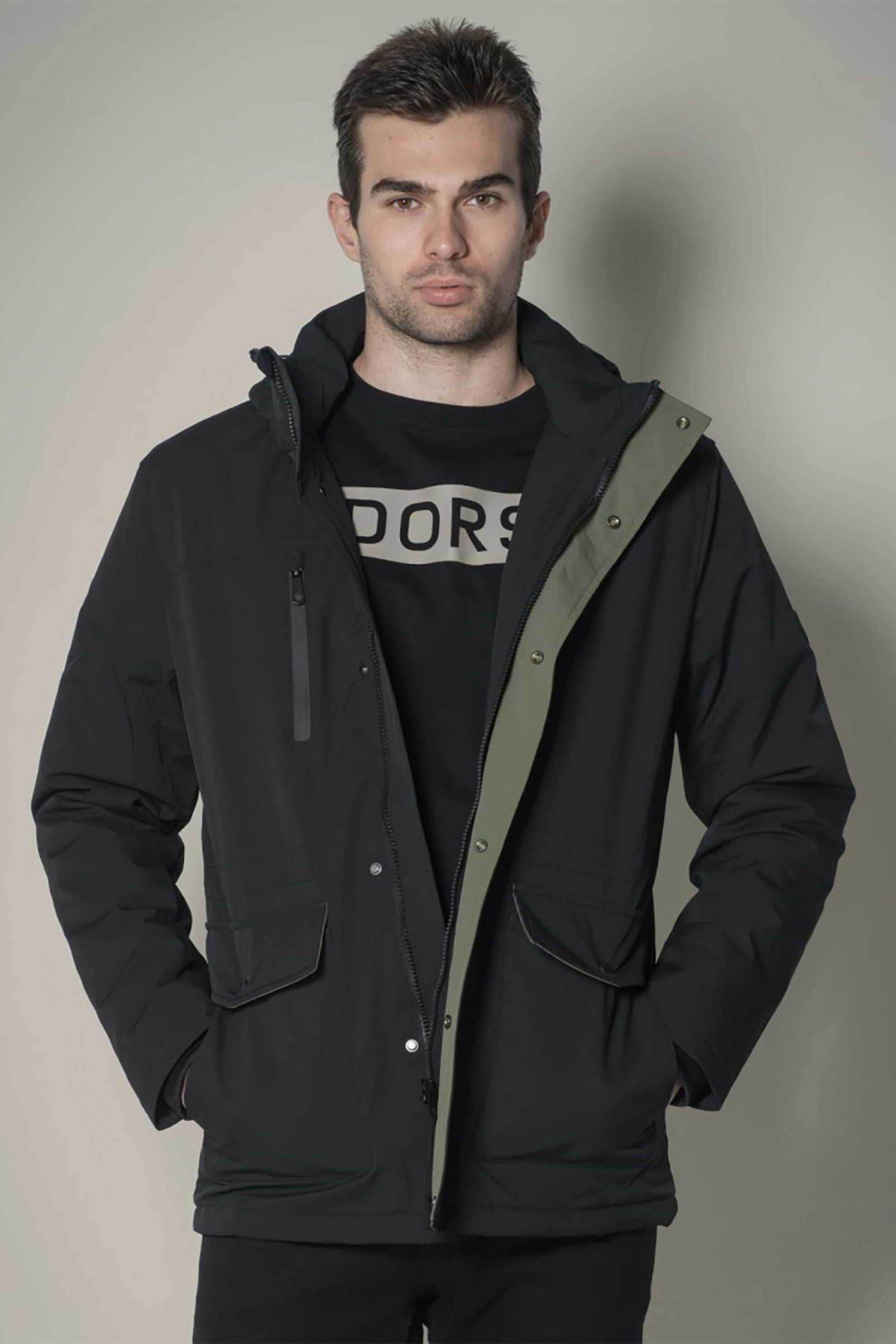 Dors ανδρικό αδιάβροχο μπουφάν παρκά με κουκούλα και λογότυπο - 3037001.C04 Μαύρο φωτογραφία