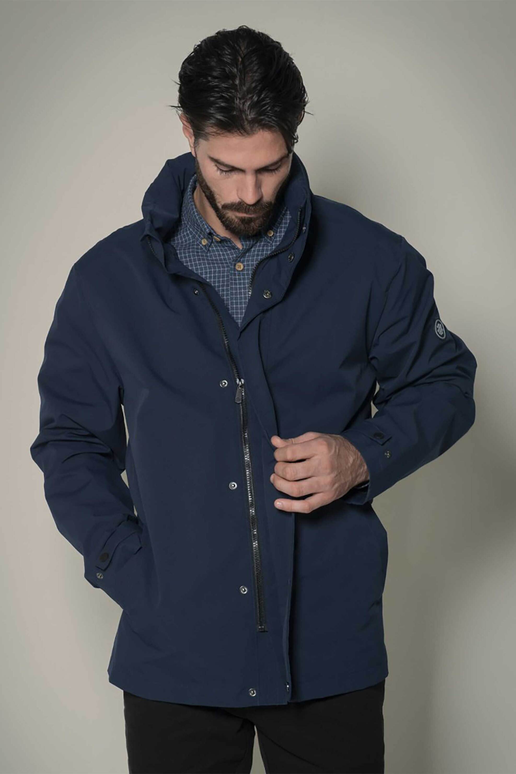 DORS Dors ανδρικό αδιάβροχο μπουφάν παρκά με κουκούλα και λογότυπο - 3037003.C02 Μπλε Σκούρο