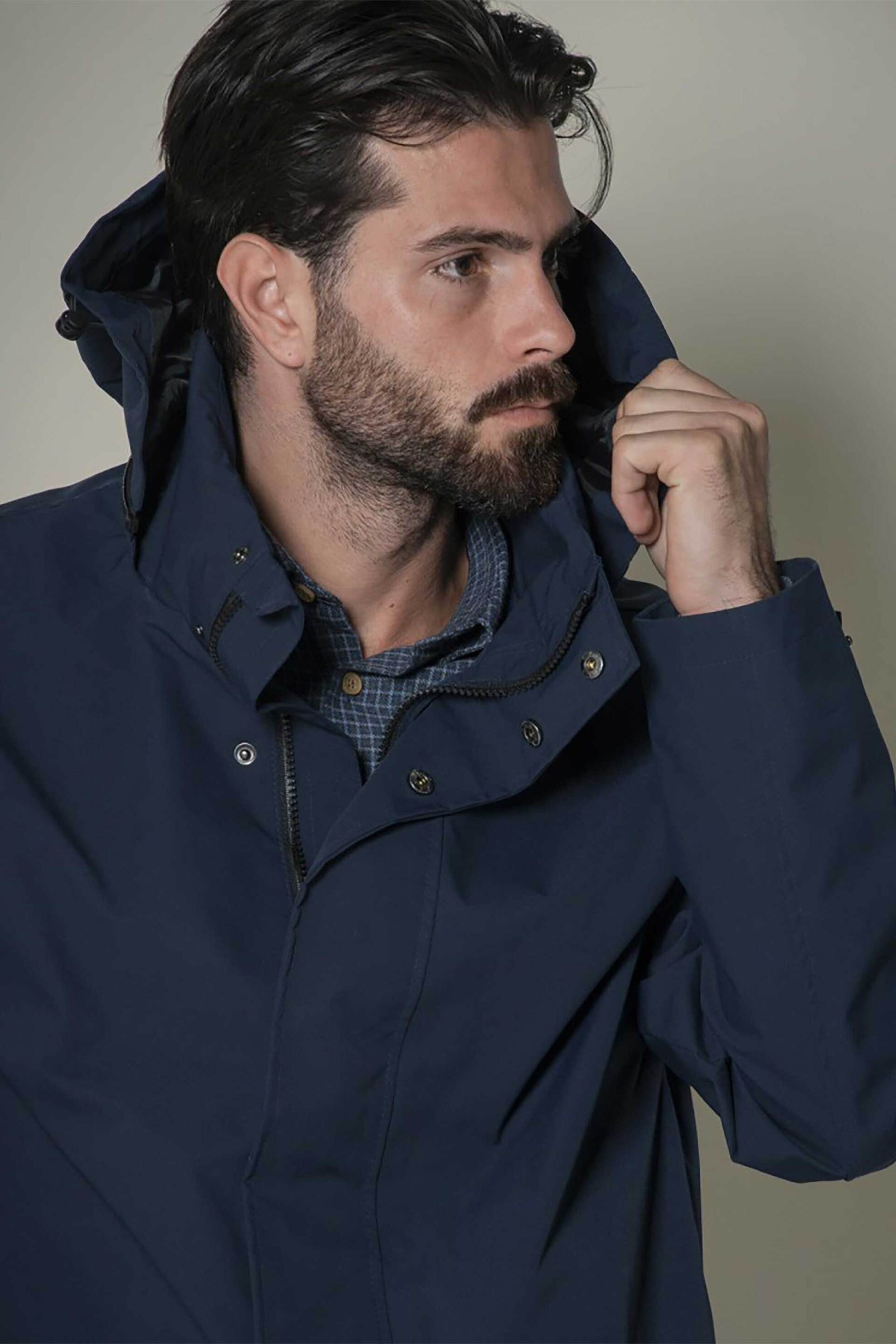 Dors ανδρικό αδιάβροχο μπουφάν παρκά με κουκούλα και λογότυπο - 3037003.C02 Μπλε Σκούρο φωτογραφία