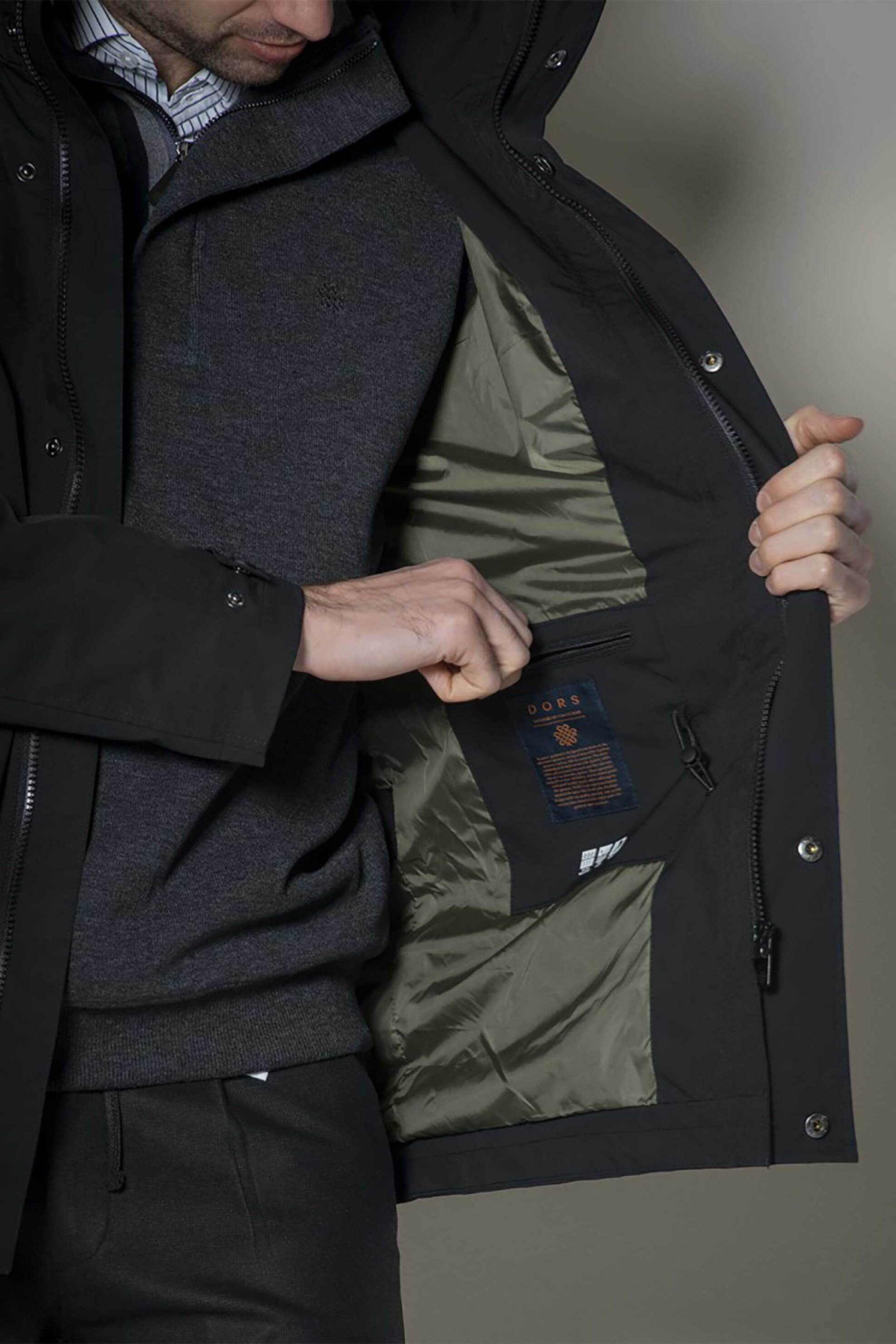 Dors ανδρικό αδιάβροχο μπουφάν παρκά με κουκούλα και λογότυπο - 3037003.C04 Μαύρο φωτογραφία