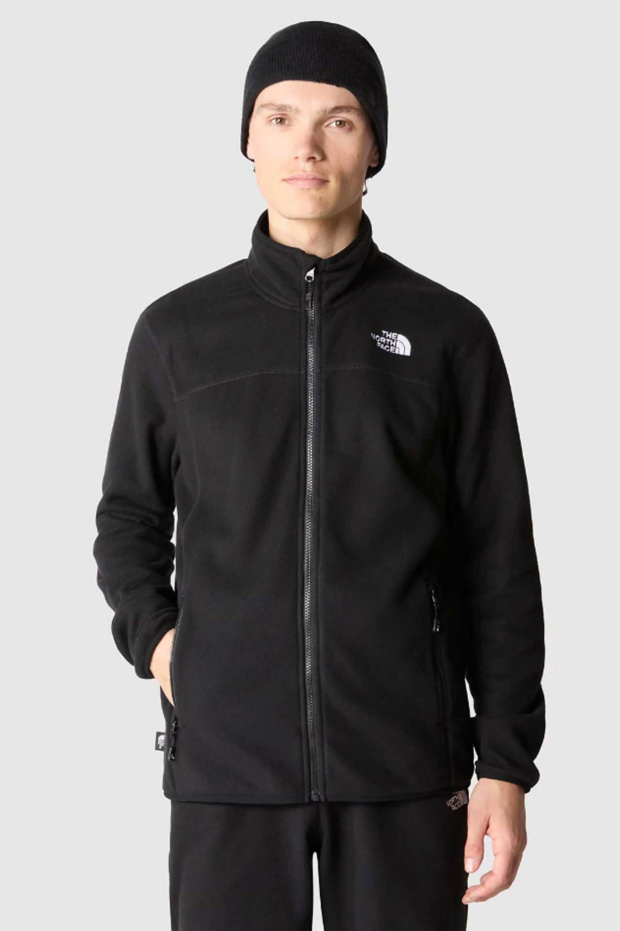 The North Face ανδρική fleece ζακέτα μονόχρωμη με κεντημένο λογότυπο και τσέπες μπροστά "100 Glacier" - NF0A855XJK31 Μαύρο