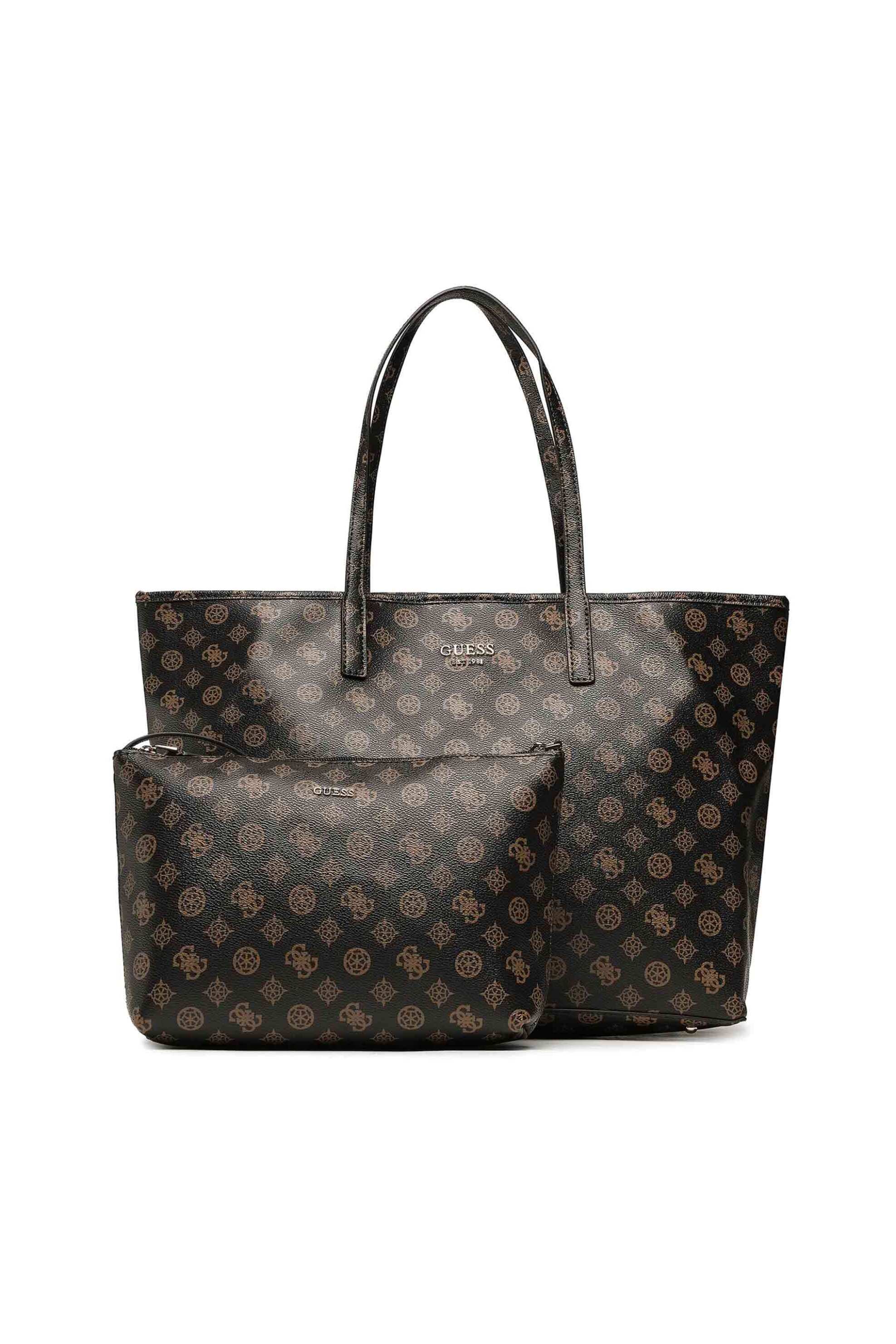 Γυναίκα > ΤΣΑΝΤΕΣ > Τσάντες Ώμου & Shopper Bags Guess γυναικεία shopper bag με all-over logo print και αποσπώμενο τσαντάκι "Vikky" - HWPQ6995290 Καφέ