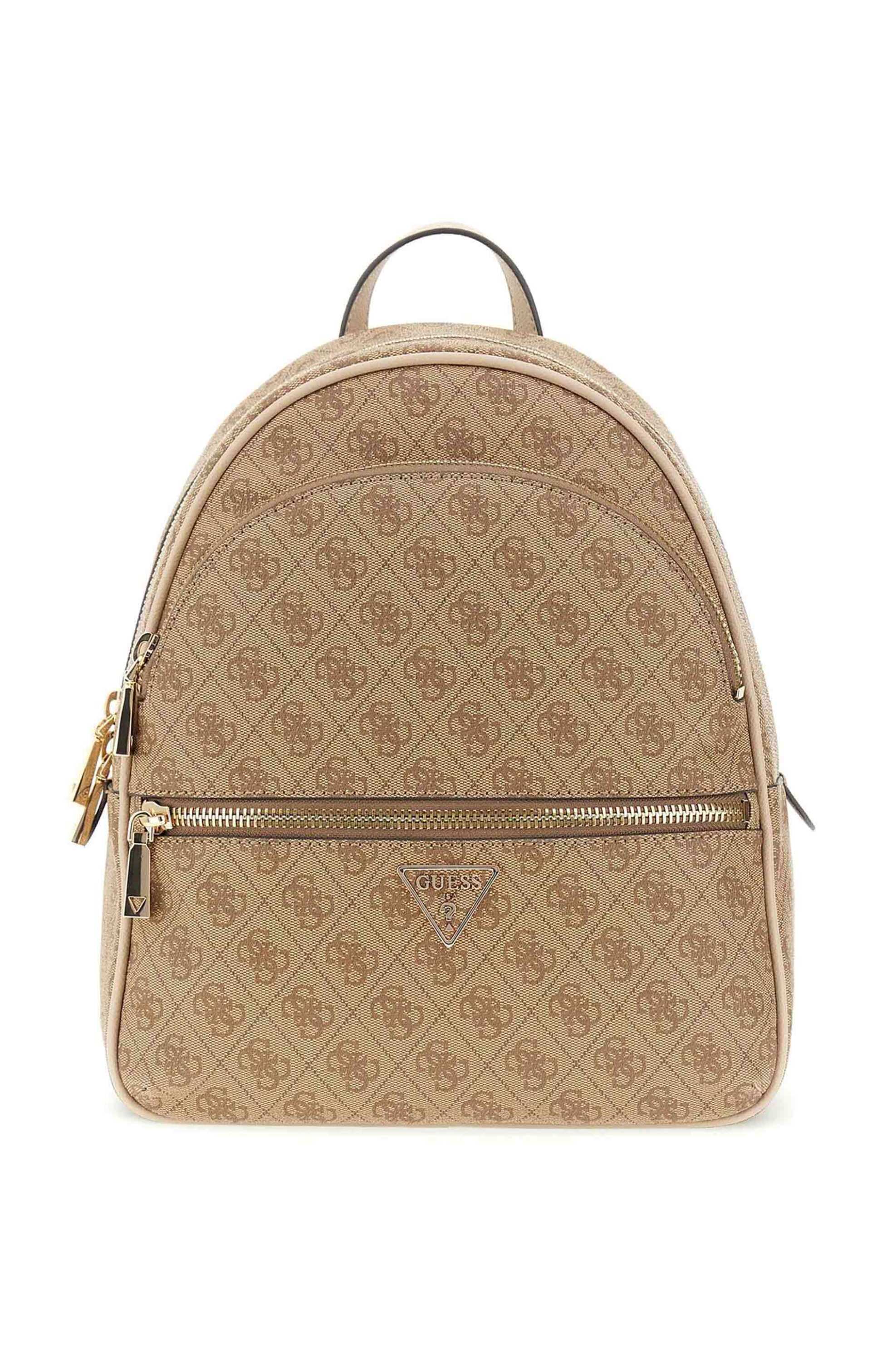 Guess γυναικείο σακίδιο πλάτης με all-over logo print "Manhattan II" - HWSG7118330 Καφέ Ανοιχτό