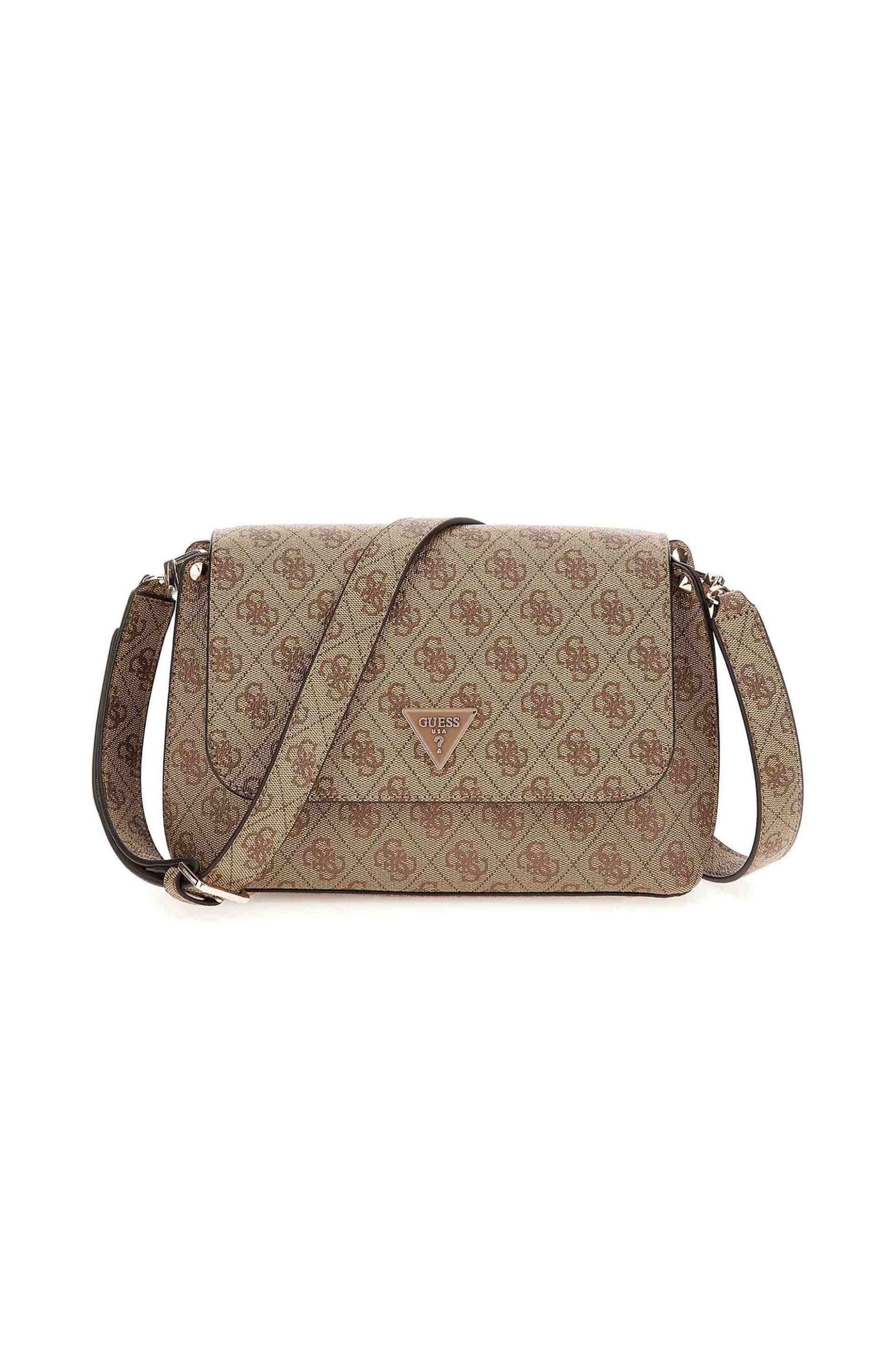 GUESS Guess γυναικεία τσάντα crossbody με all-over logo print "Meridian II" - HWSG6974200 Καφέ Ανοιχτό