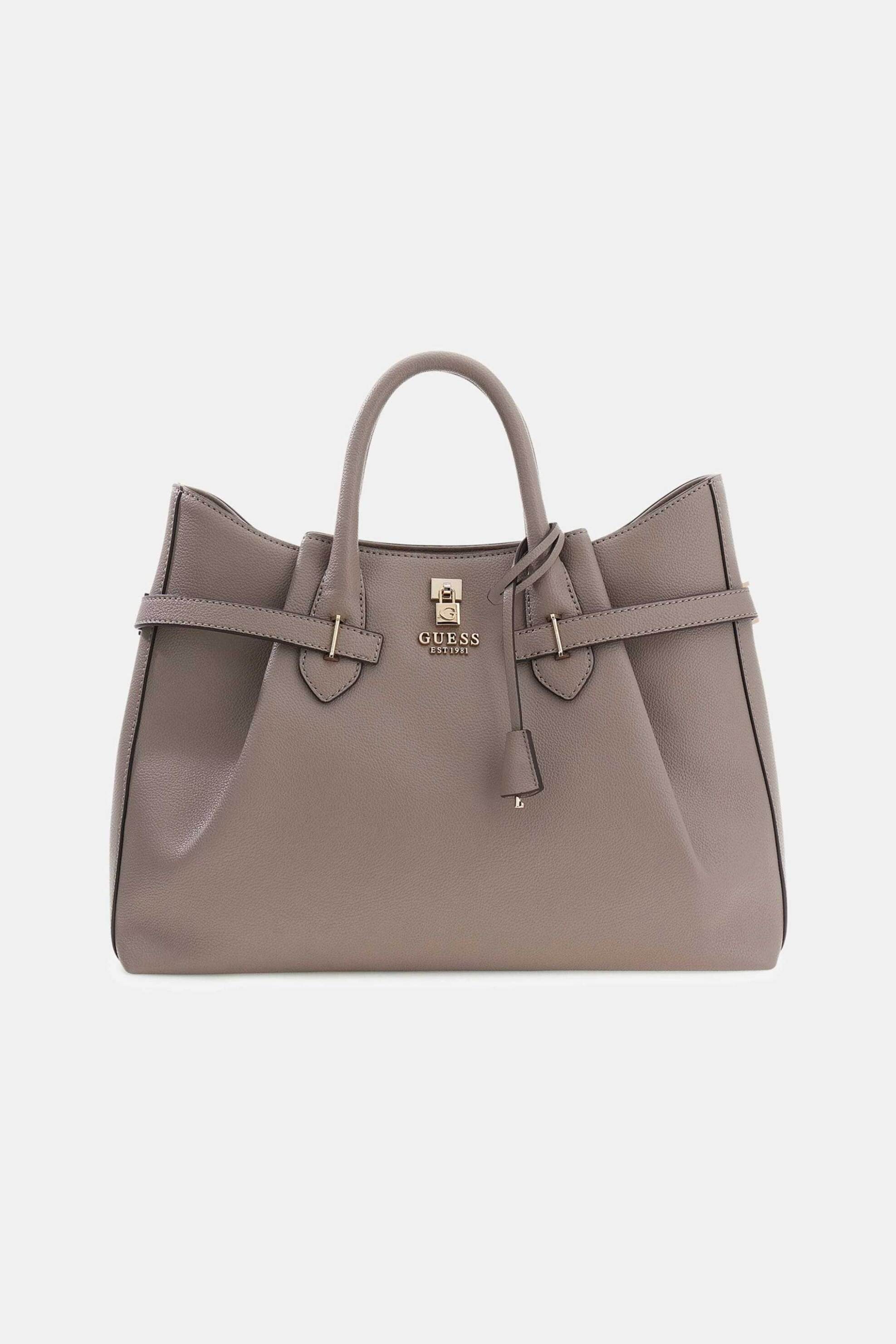 Guess γυναικεία τσάντα χειρός με μεταλλικό λογότυπο "Yesba Saffiano" - HWBG7833070 Μπεζ