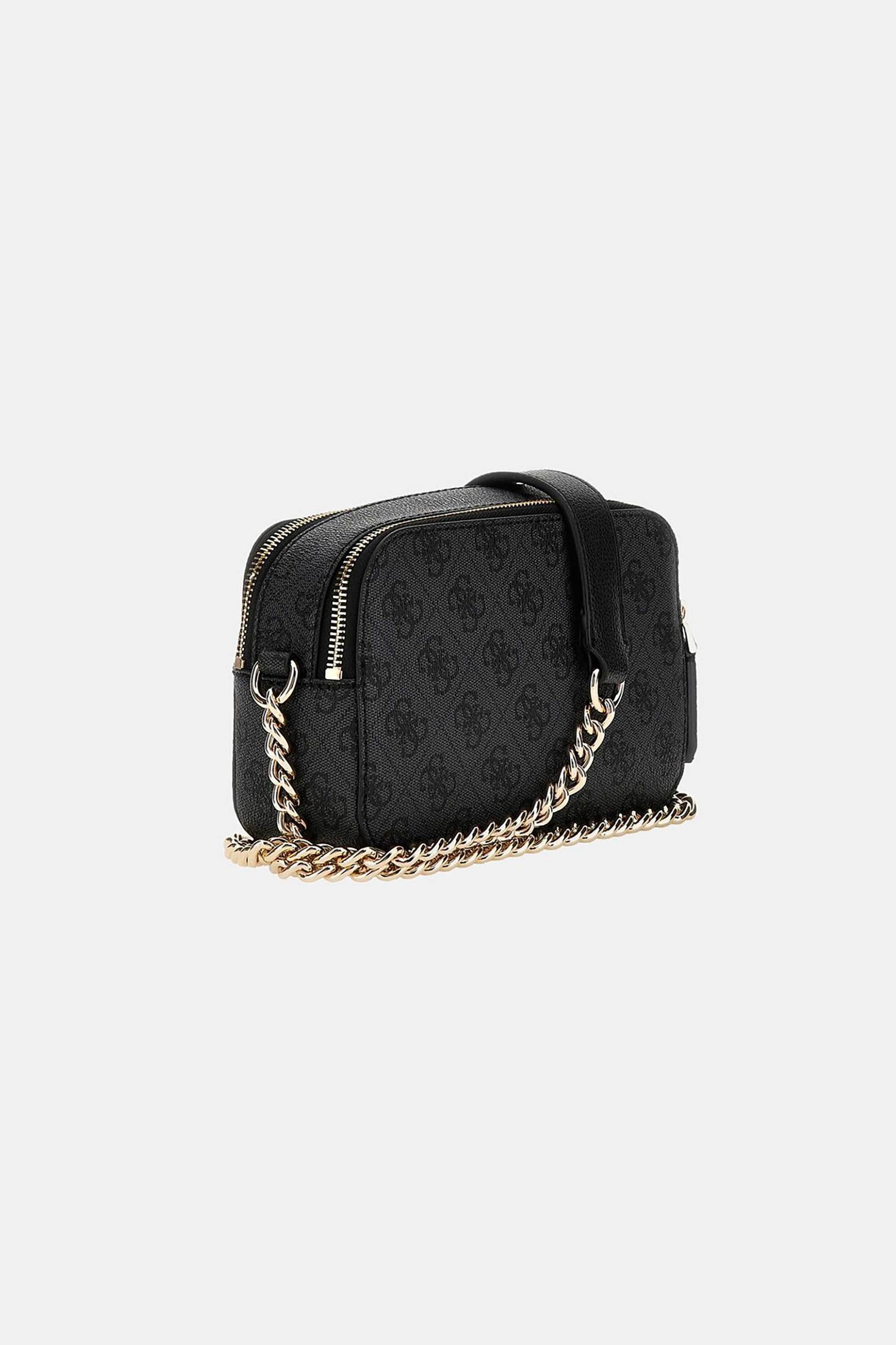 Guess γυναικεία τσάντα crossbody με μεταλλικό λογότυπο και all-over logo print 