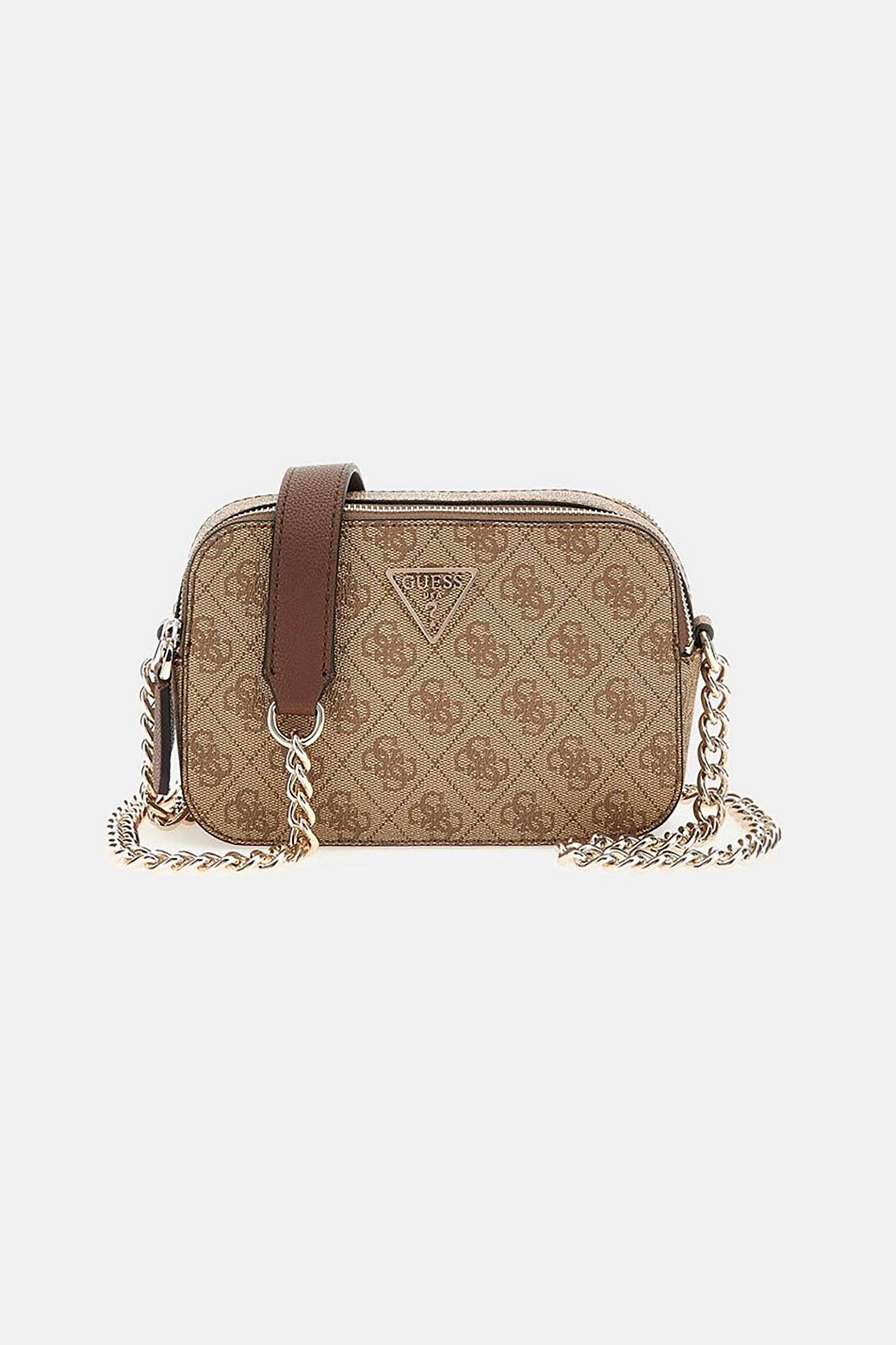 Guess γυναικεία τσάντα crossbody με μεταλλικό λογότυπο και all-over logo print "Noelle 4G Logo Mini" - HWBG9672140 Καφέ