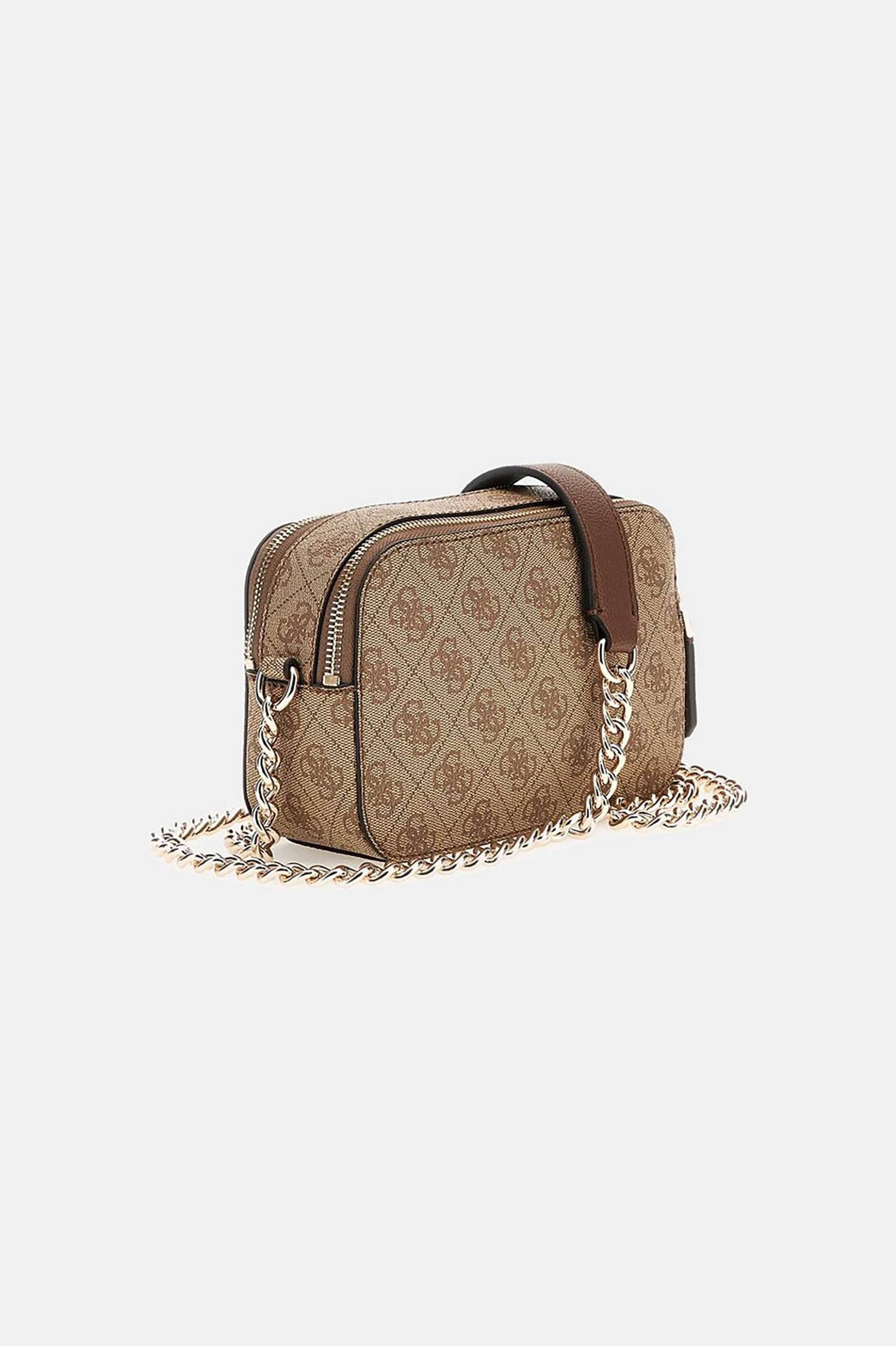 Guess γυναικεία τσάντα crossbody με μεταλλικό λογότυπο και all-over logo print 