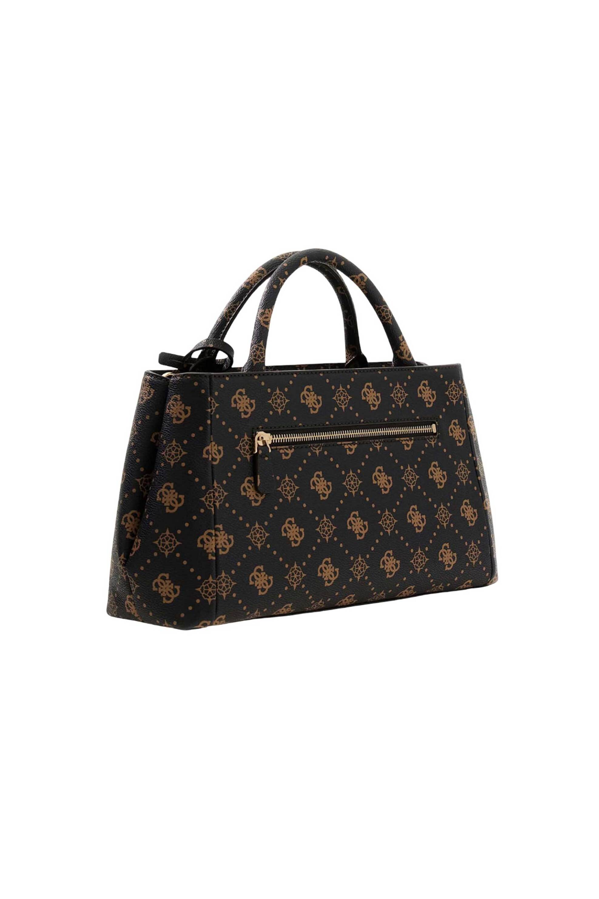 Guess γυναικεία τσάντα χειρός με all-over logo print "Carrie Logo Girlfriend Satchel" - HWGP9898060 Καφέ Σκούρο φωτογραφία