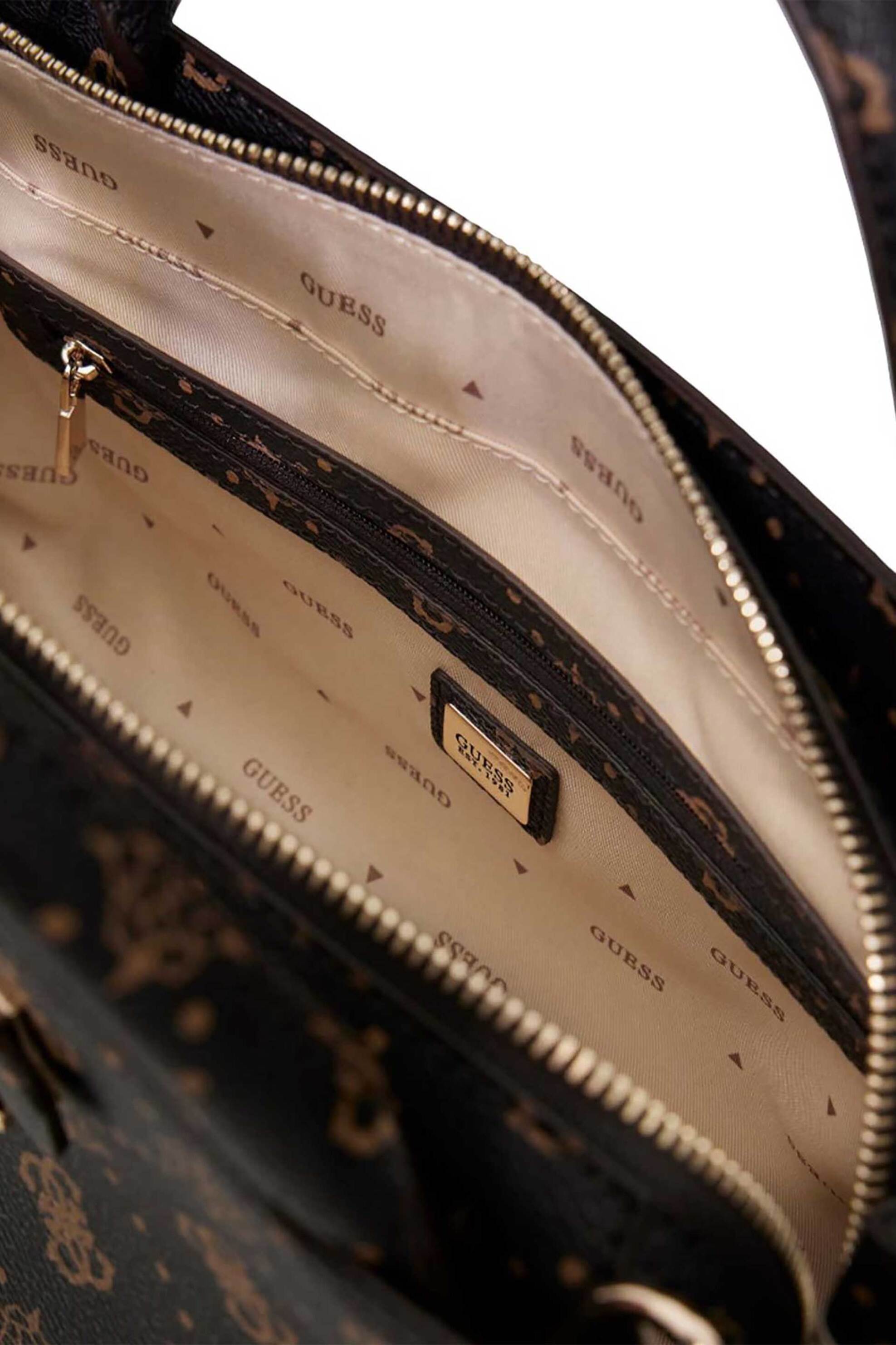 Guess γυναικεία τσάντα χειρός με all-over logo print "Carrie Logo Girlfriend Satchel" - HWGP9898060 Καφέ Σκούρο φωτογραφία