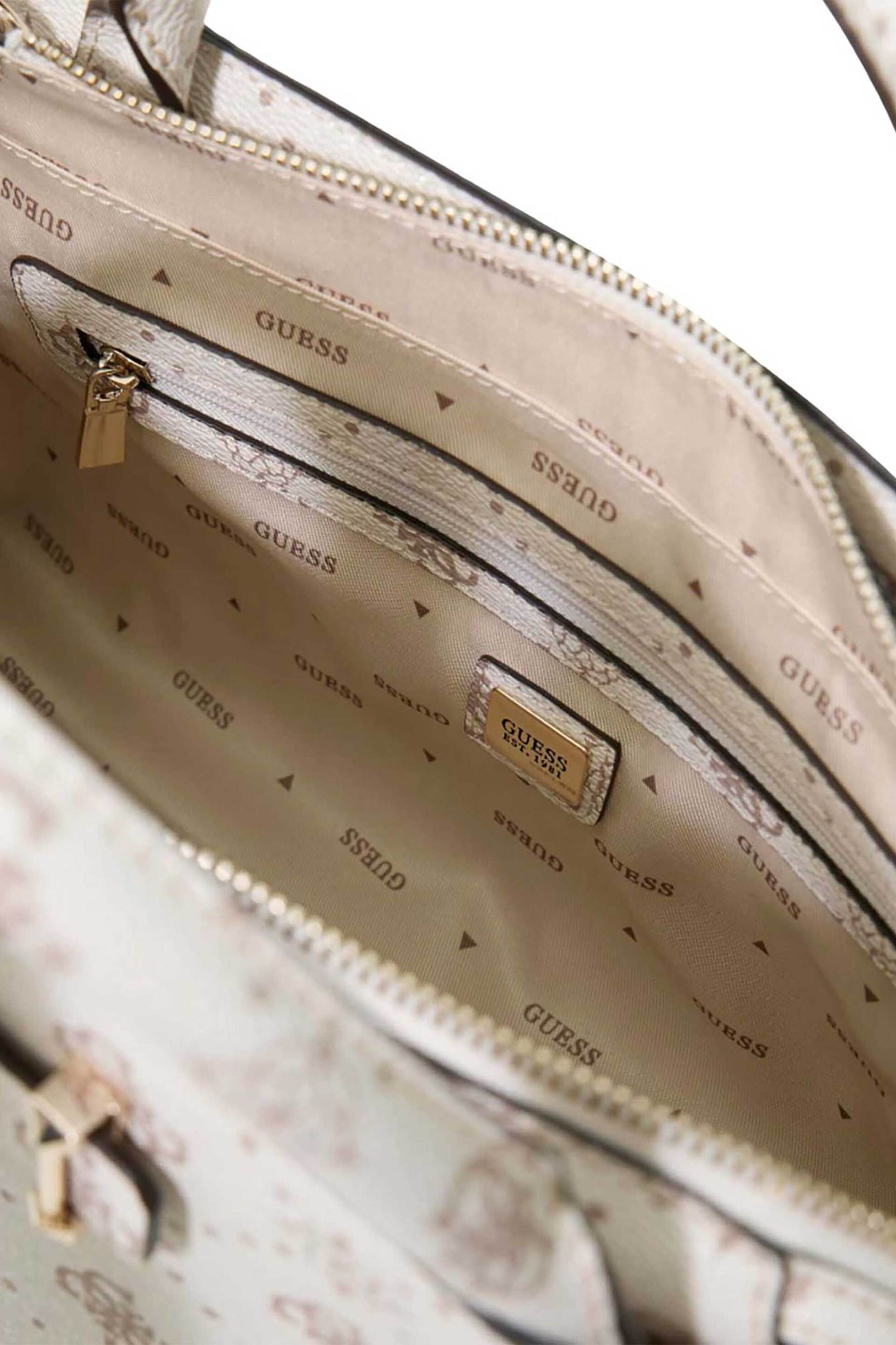 Guess γυναικεία τσάντα χειρός με all-over logo print "Carrie Logo Girlfriend Satchel" - HWGP9898060 Κρέμ φωτογραφία
