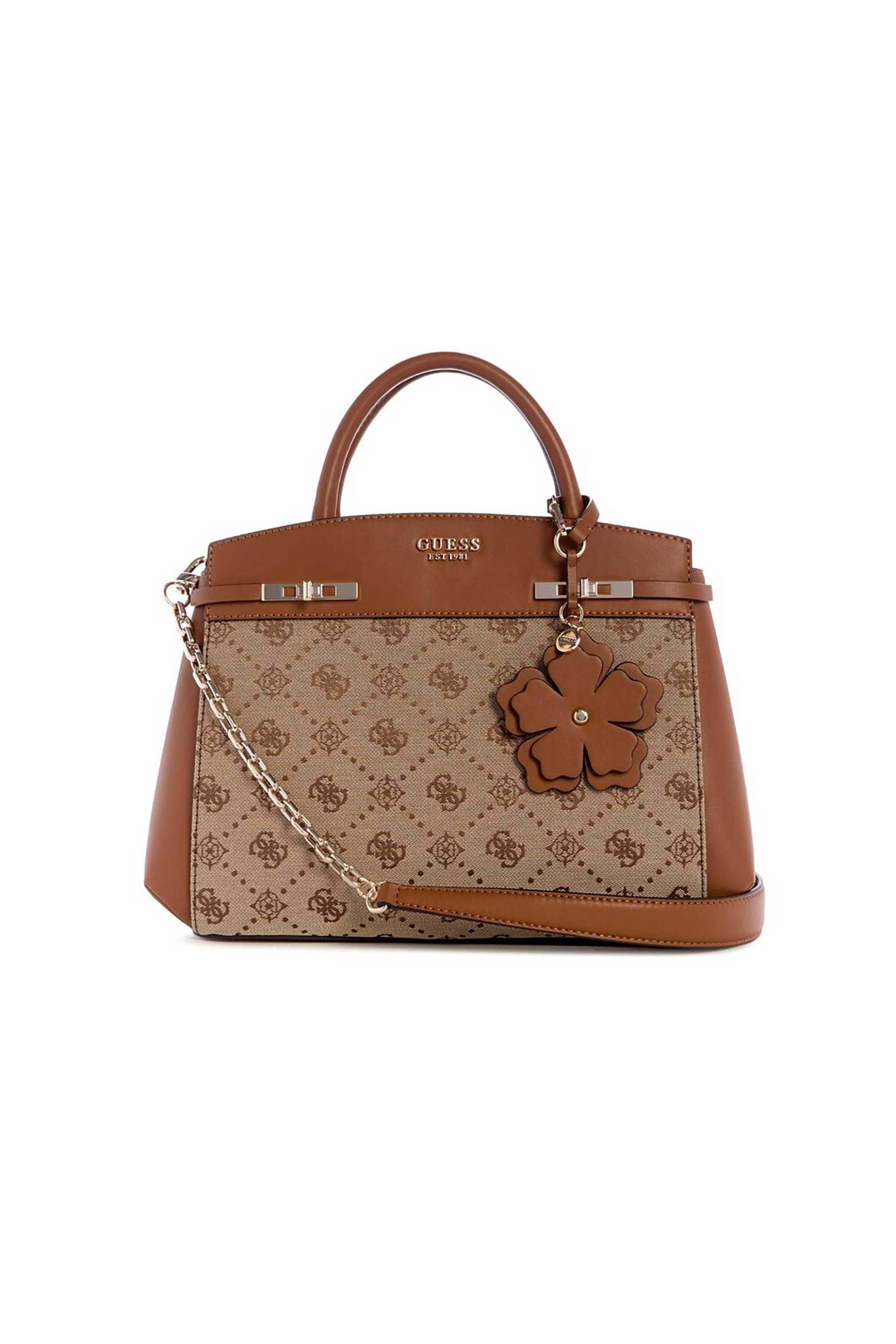Guess γυναικεία τσάντα χειρός με all-over logo print "Melinda" - HWJP9902060 Καφέ Ανοιχτό