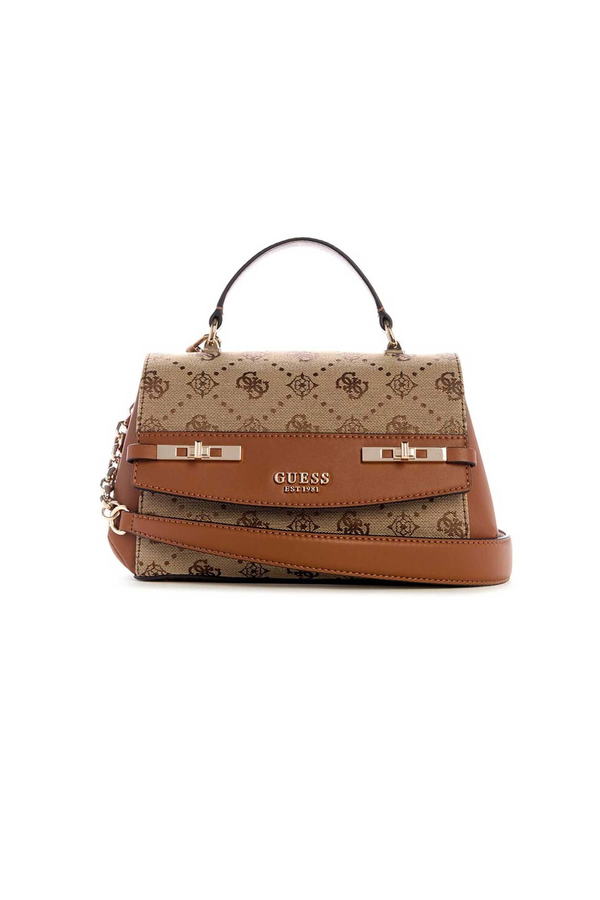 Guess γυναικεία τσάντα χειρός με all-over logo print "Melinda" - HWJP9902200 Καφέ Ανοιχτό