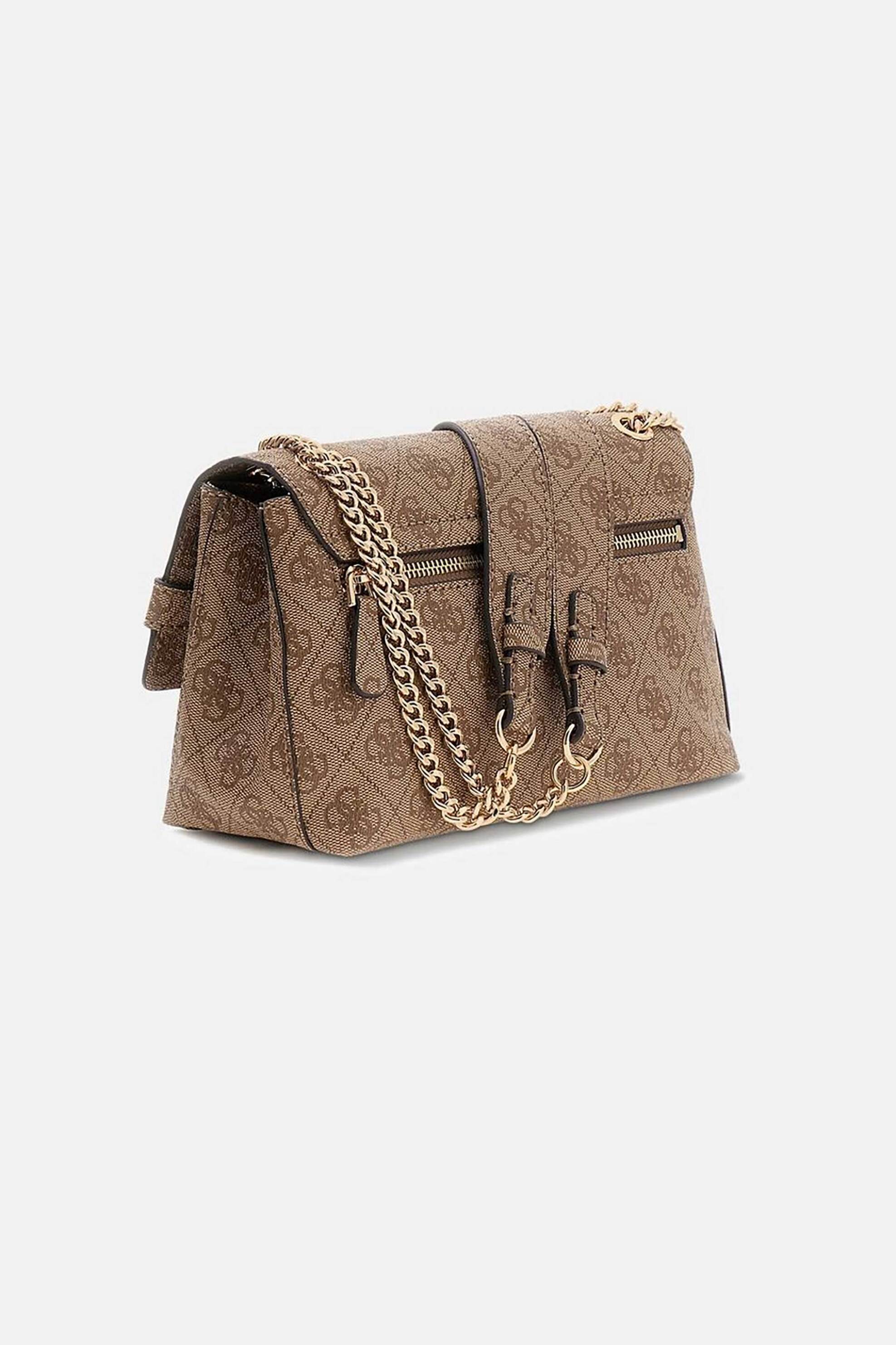Guess γυναικεία τσάντα crossbody με μεταλλικό λογότυπο και all-over logo print 
