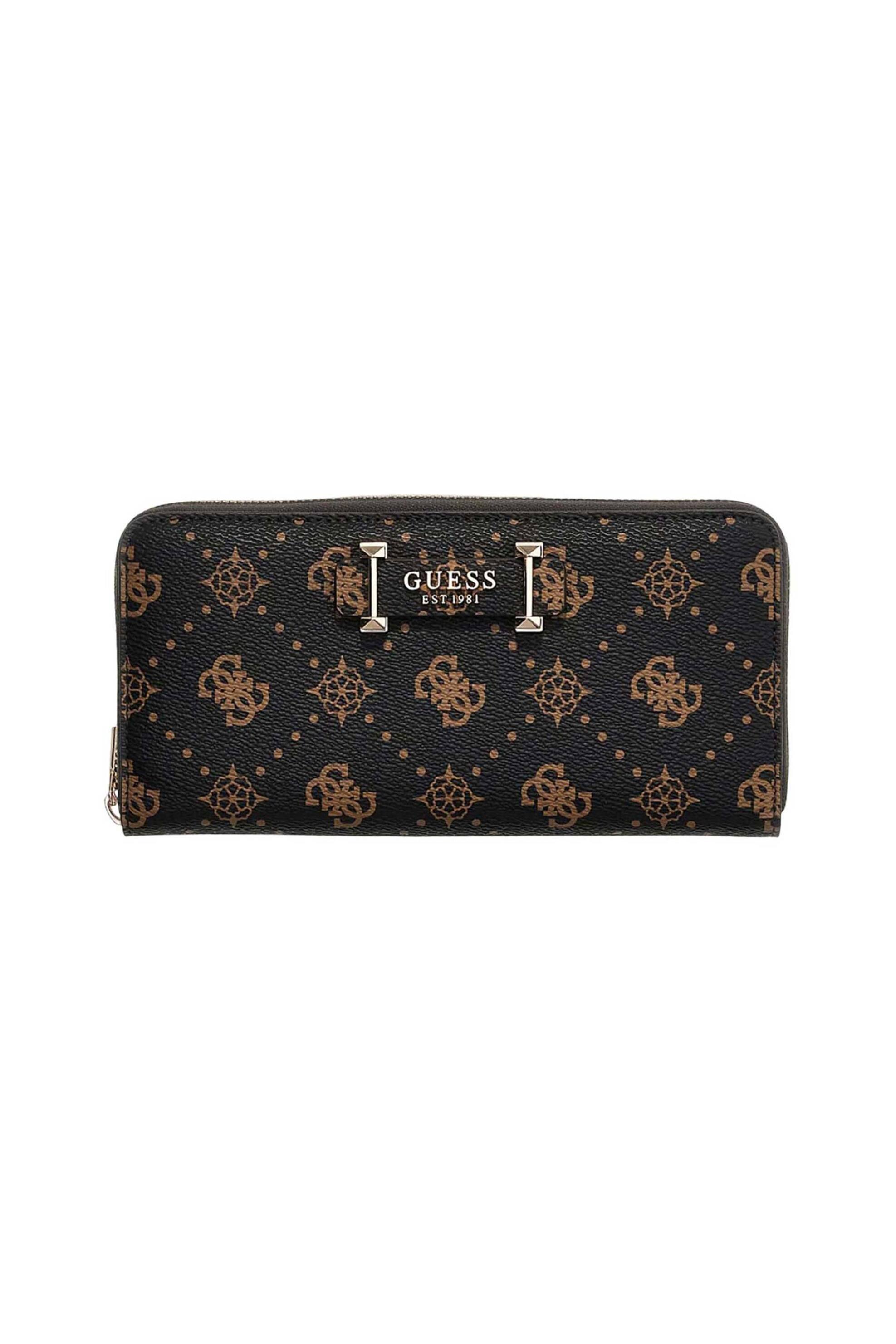 Guess γυναικείo πορτοφόλι με all-over logo print "Carrie" - SWGP9898146 Καφέ Σκούρο